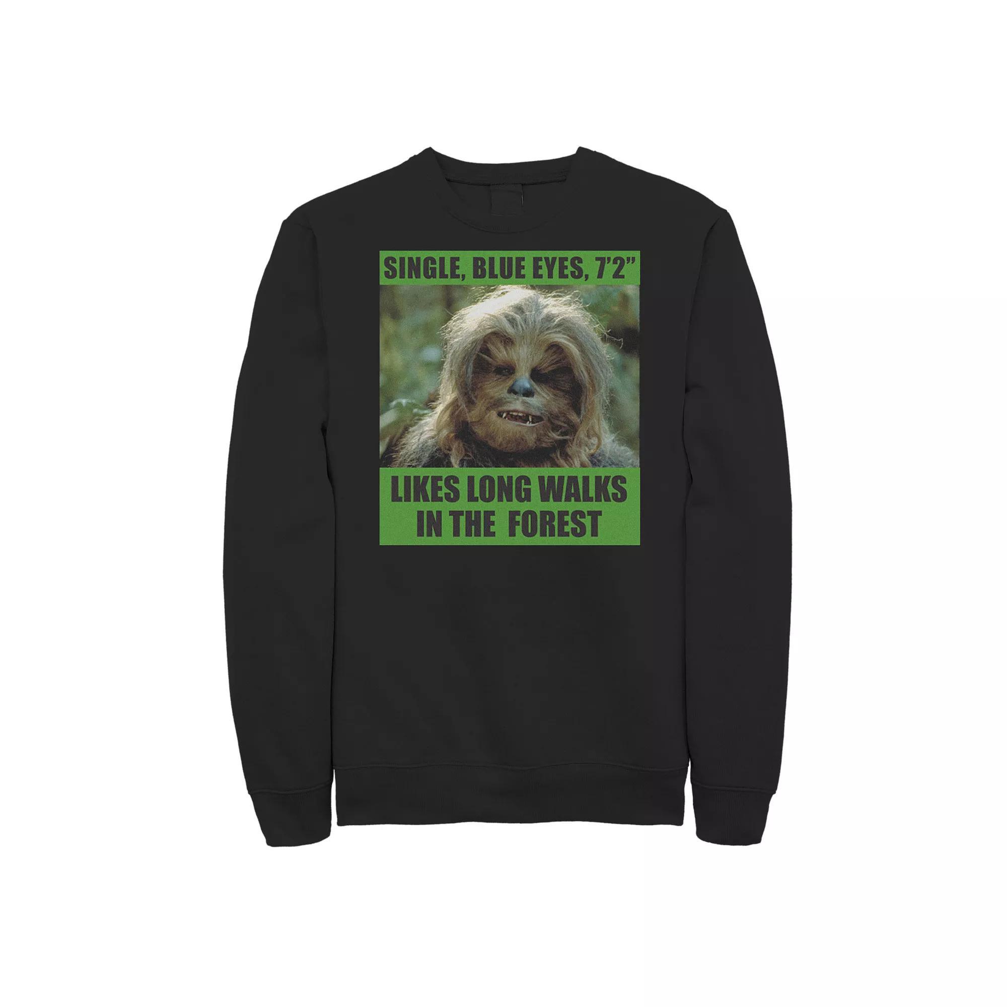 Men's Star Wars Chewbacca Single Blue Eyes Likes Long Walks Sweatshirt, Size: XXL, Black Product Image