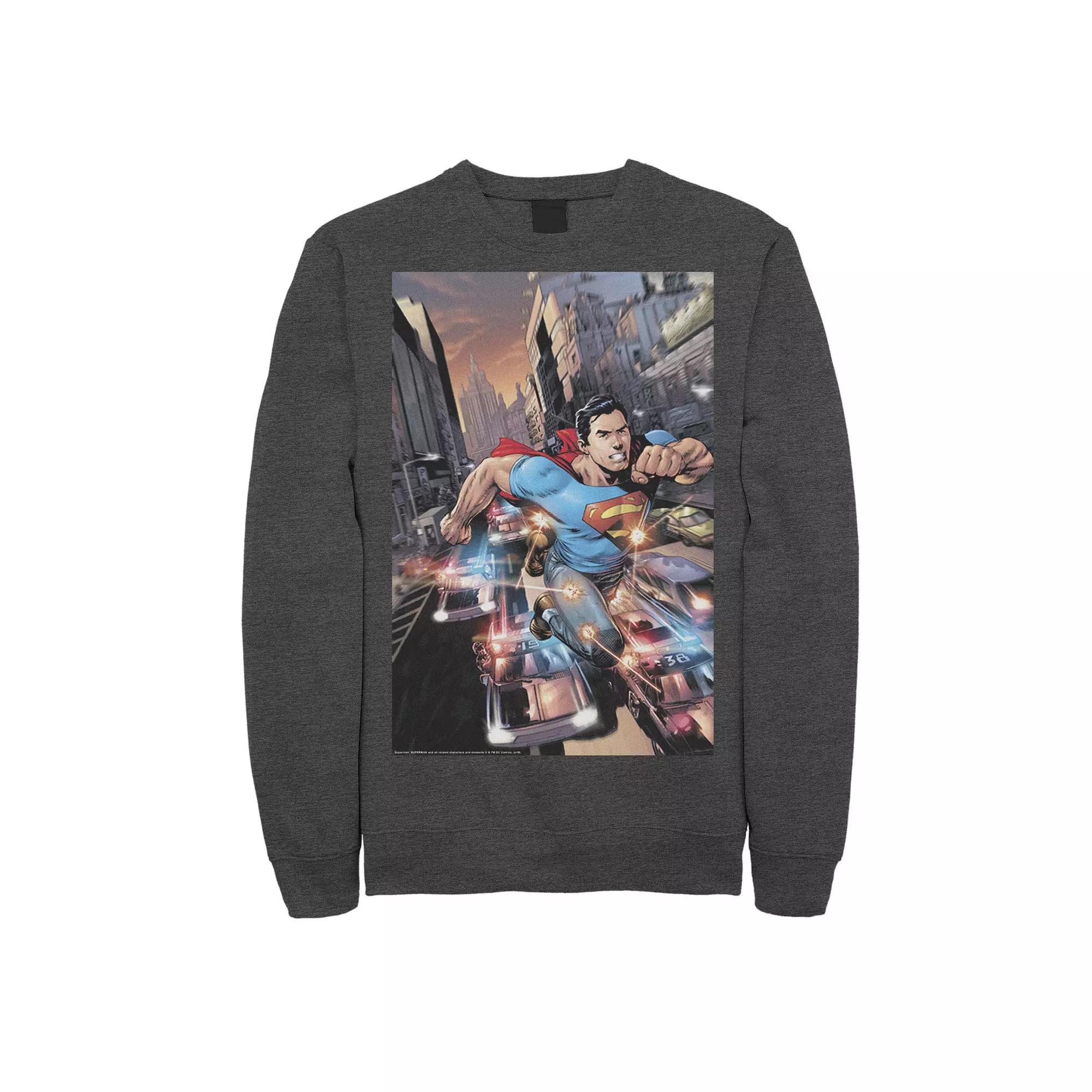 Men's DC Comics Superman Flashing Lights Poster Sweatshirt, Size: XXL, Grey Heather Product Image