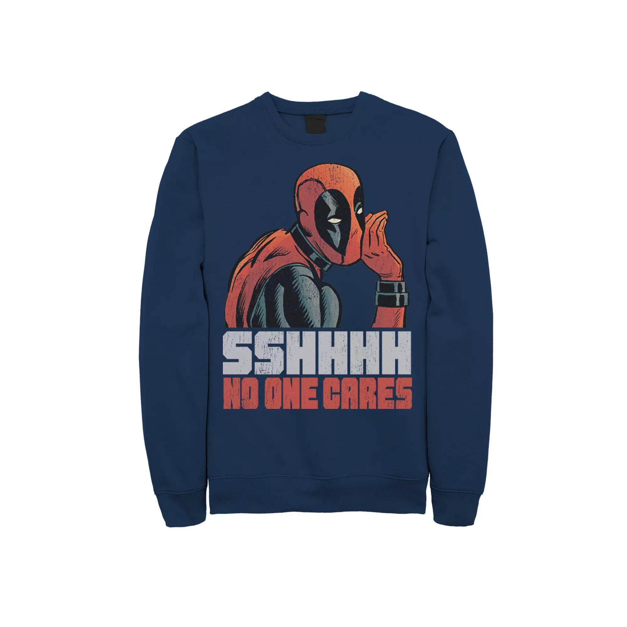 Men's Marvel Deadpool SSHHHH No One Cares Whisper Sweatshirt, Size: Large, Blue Product Image
