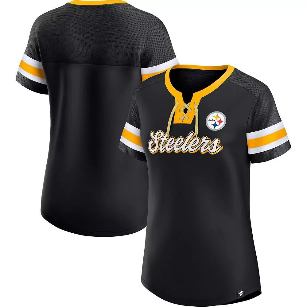 Women's Fanatics Branded Black Pittsburgh Steelers Original State Lace-Up T-Shirt, Size: Small Product Image
