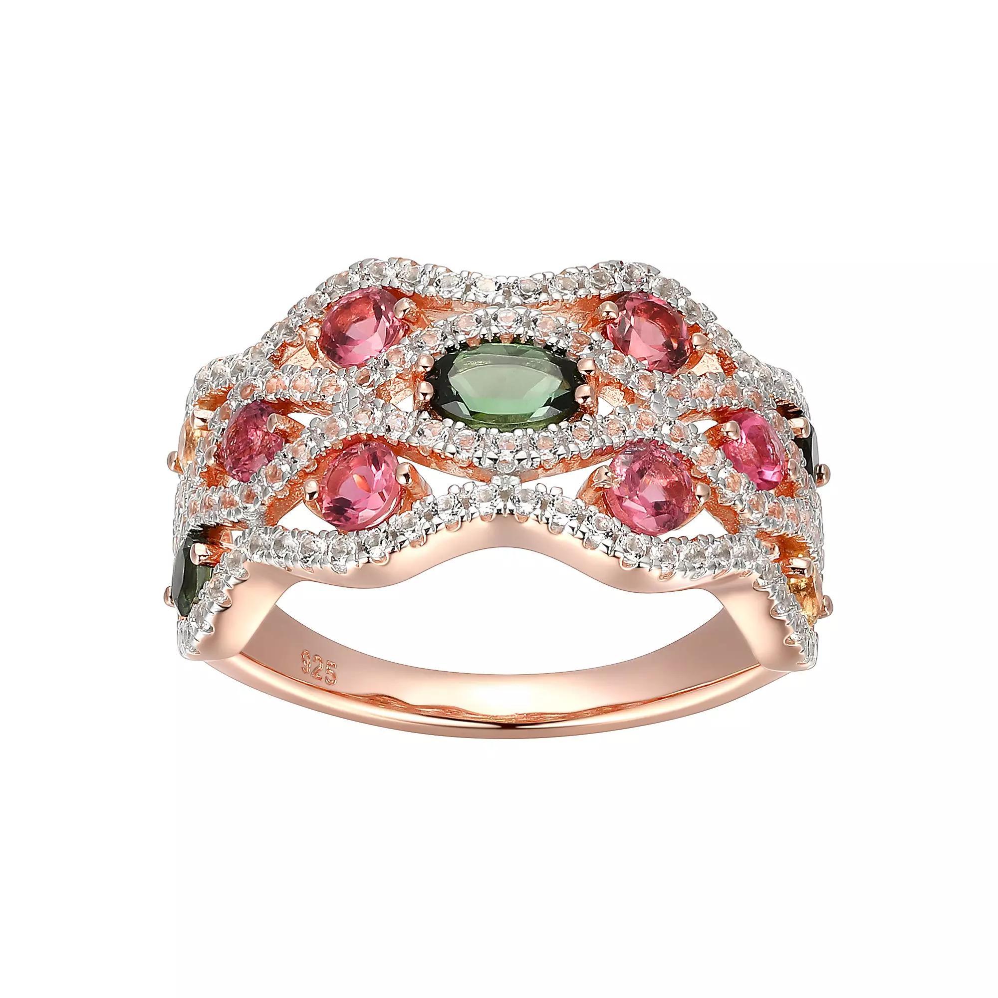 18k Rose Gold Over Sterling Silver Tourmaline With Citrine & White Topaz Ring, Women's, Size: 7, Pink Tone Product Image