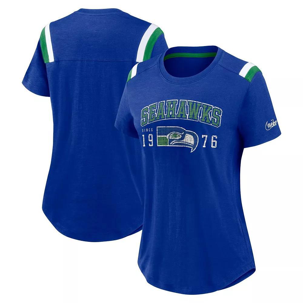 Women's Nike  Heather Royal Seattle Seahawks Historic Slub Fashion T-Shirt, Size: Large, Blue Product Image