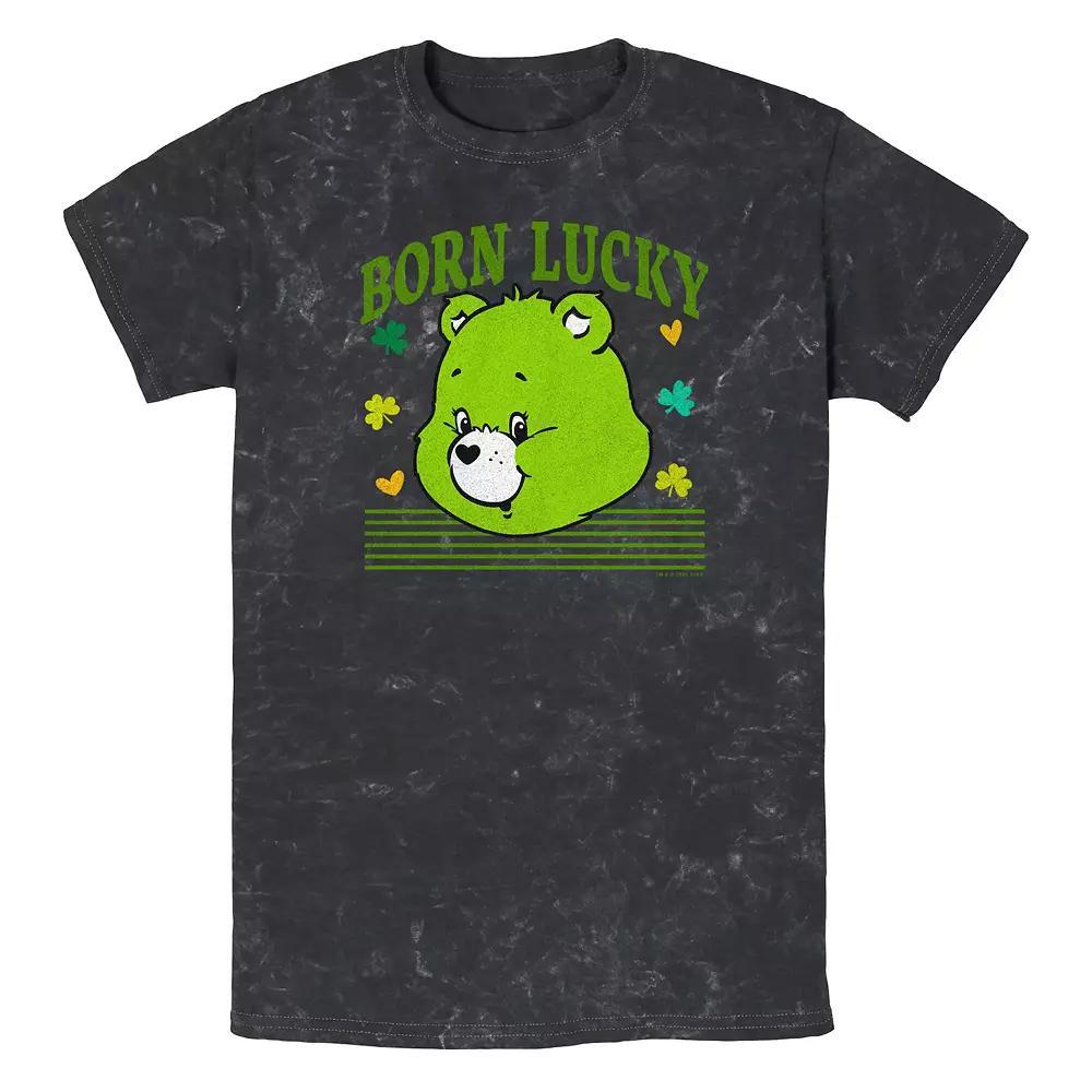 Men's Care Bears Born Lucky Mineral Wash Graphic Tee, Size: Small, Black Product Image