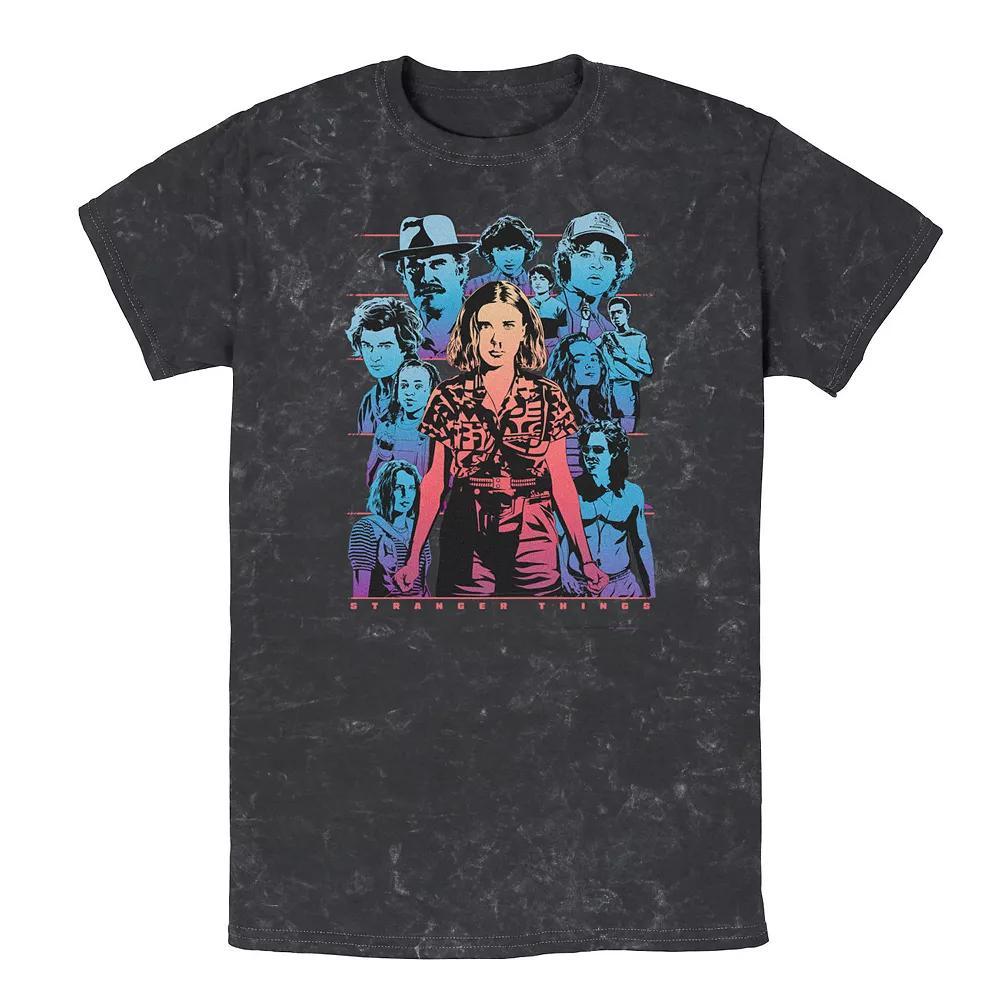 Men's Stranger Things Group Shot Gazing Mineral Wash Tee, Size: XL, Black Product Image