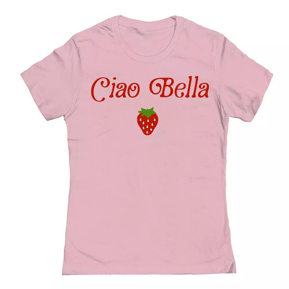 Junior's Grayson Threads by Tai Apparel Ciao Bella Strawberrry Graphic Tee, Women's, Size: XL, Light Pink Product Image