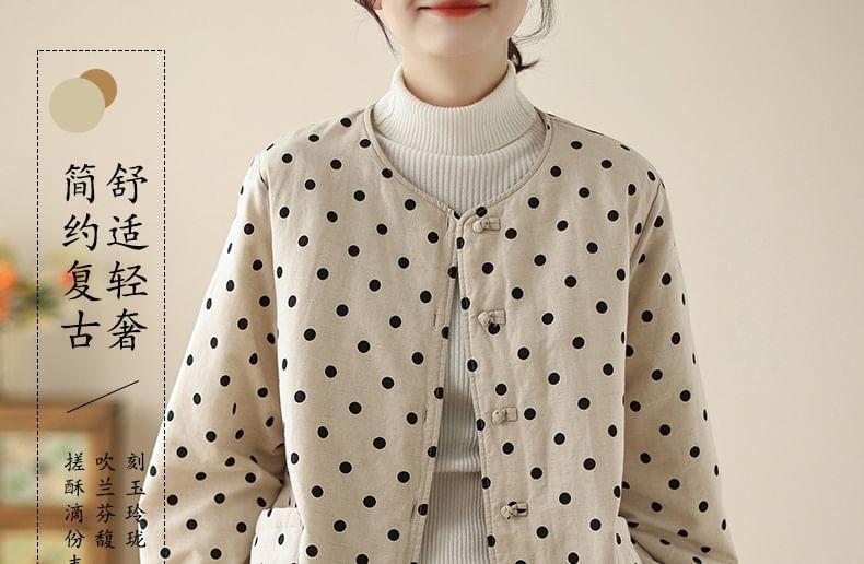 Round Neck Dotted Padded Frog Button Jacket Product Image
