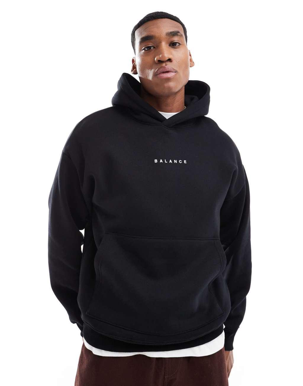 Selected Homme oversized hoodie in black with Balance circle back print Product Image