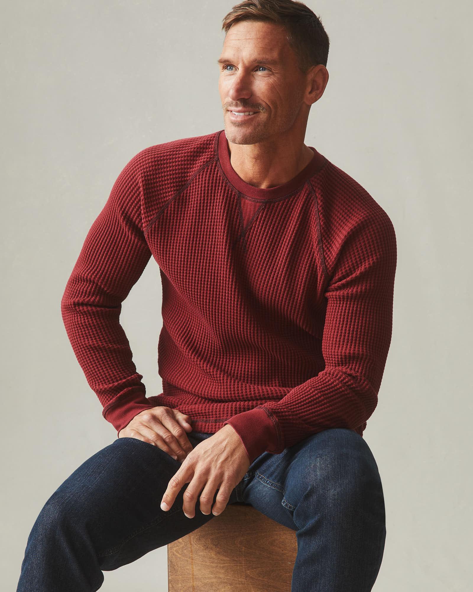 Men's Waffle Crew Long Sleeve Tee - Oxblood Male Product Image