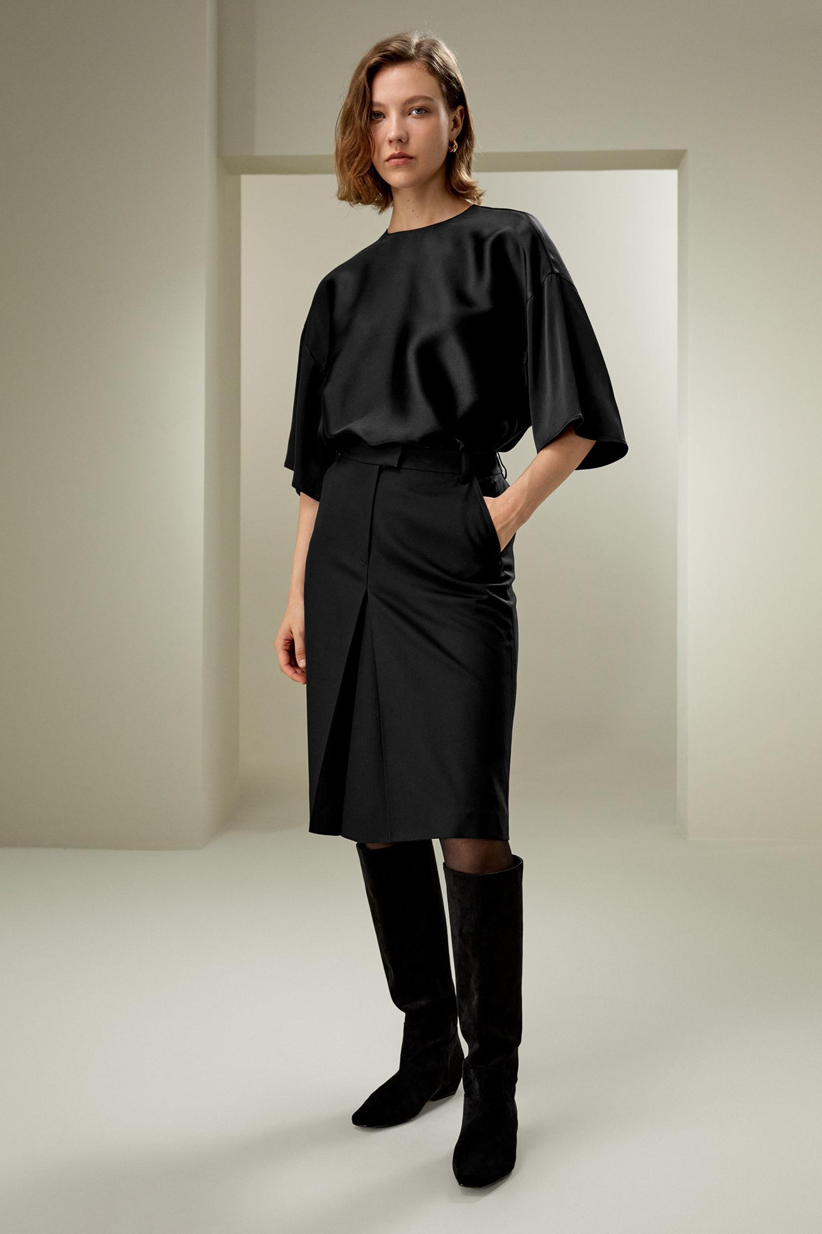 A-Line Wool Silk Blend Skirt Product Image