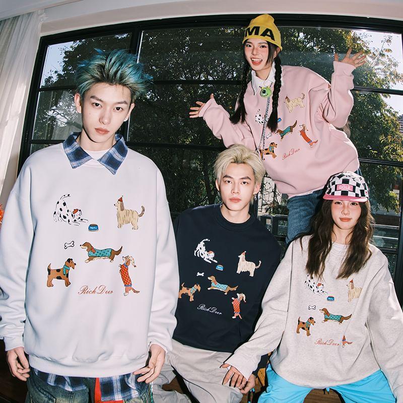 Couple Matching Crewneck Dog Print Sweatshirt Product Image