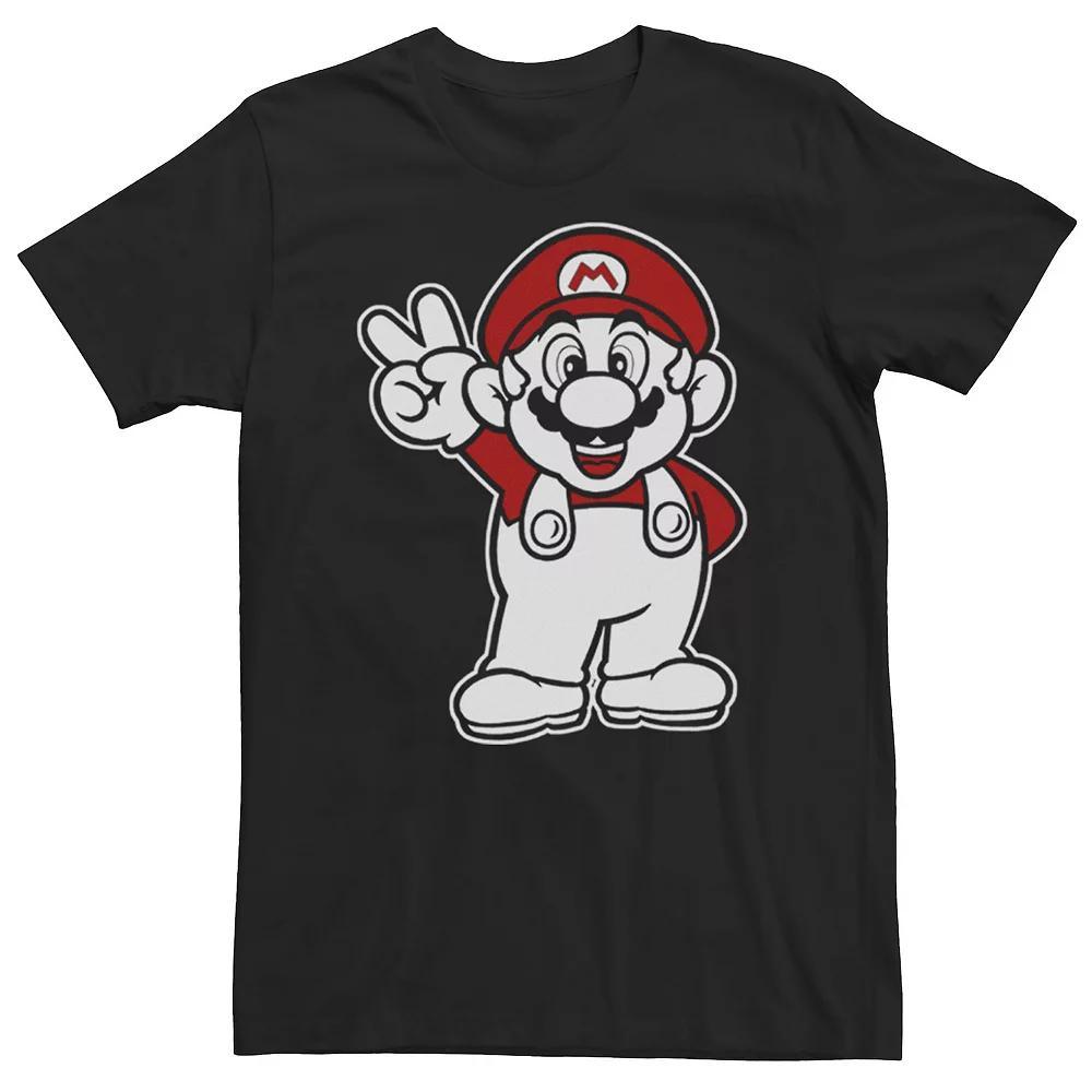 Big & Tall Nintendo Super Mario Red And White Peace Sign Fleece Tee, Men's, Size: XL Tall, Black Product Image