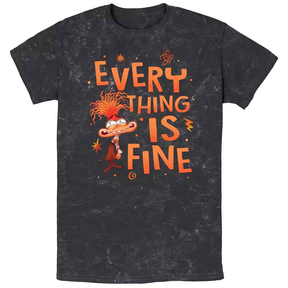 Men's Inside Out 2 Anxiety Everything is Fine Mineral Wash Graphic Tee, Size: Small, Black Product Image