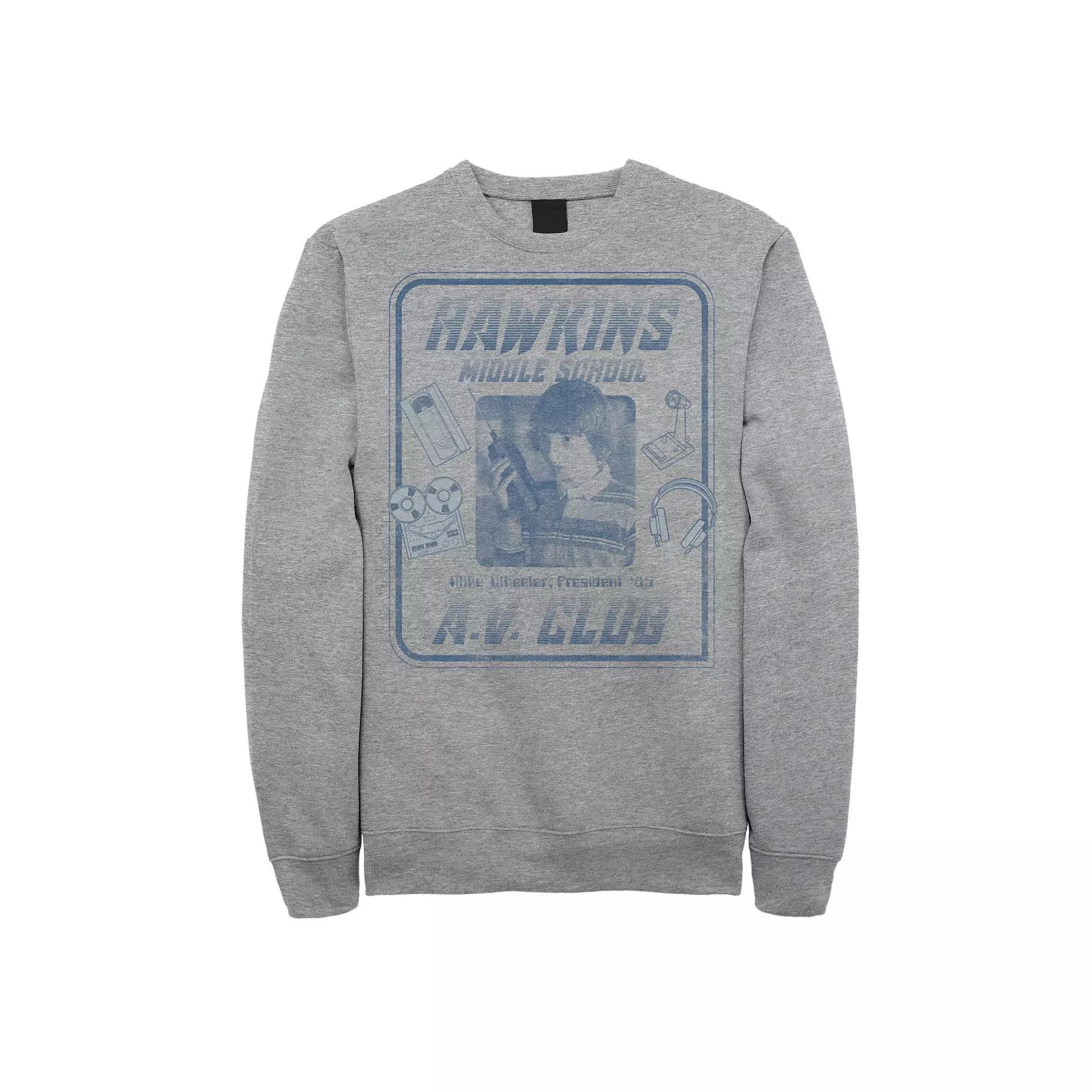 Men's Netflix Stranger Things Mike Wheeler Hawkins A.V. Club Sweatshirt, Size: Small, Athletic Grey Product Image