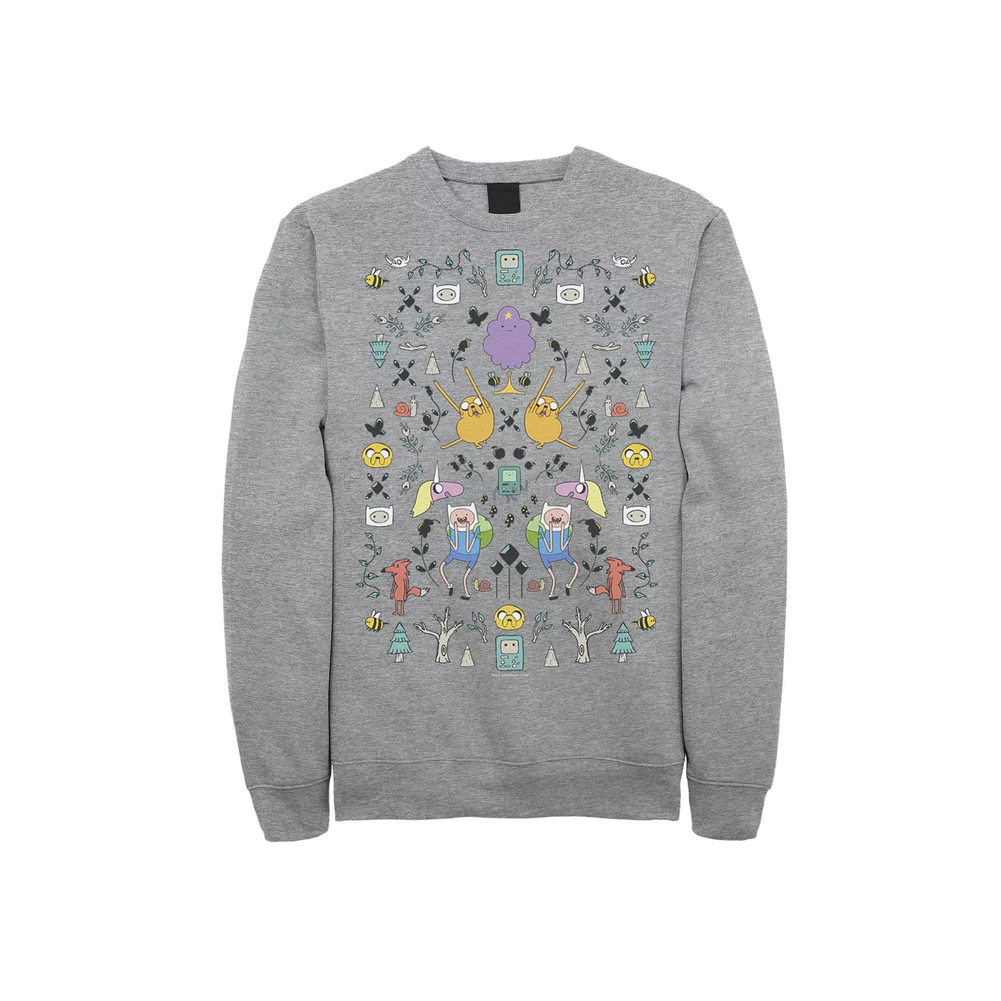 Men's Cartoon Network Adventure Time Character Icon Collage Sweatshirt, Size: Large, Athletic Grey Product Image