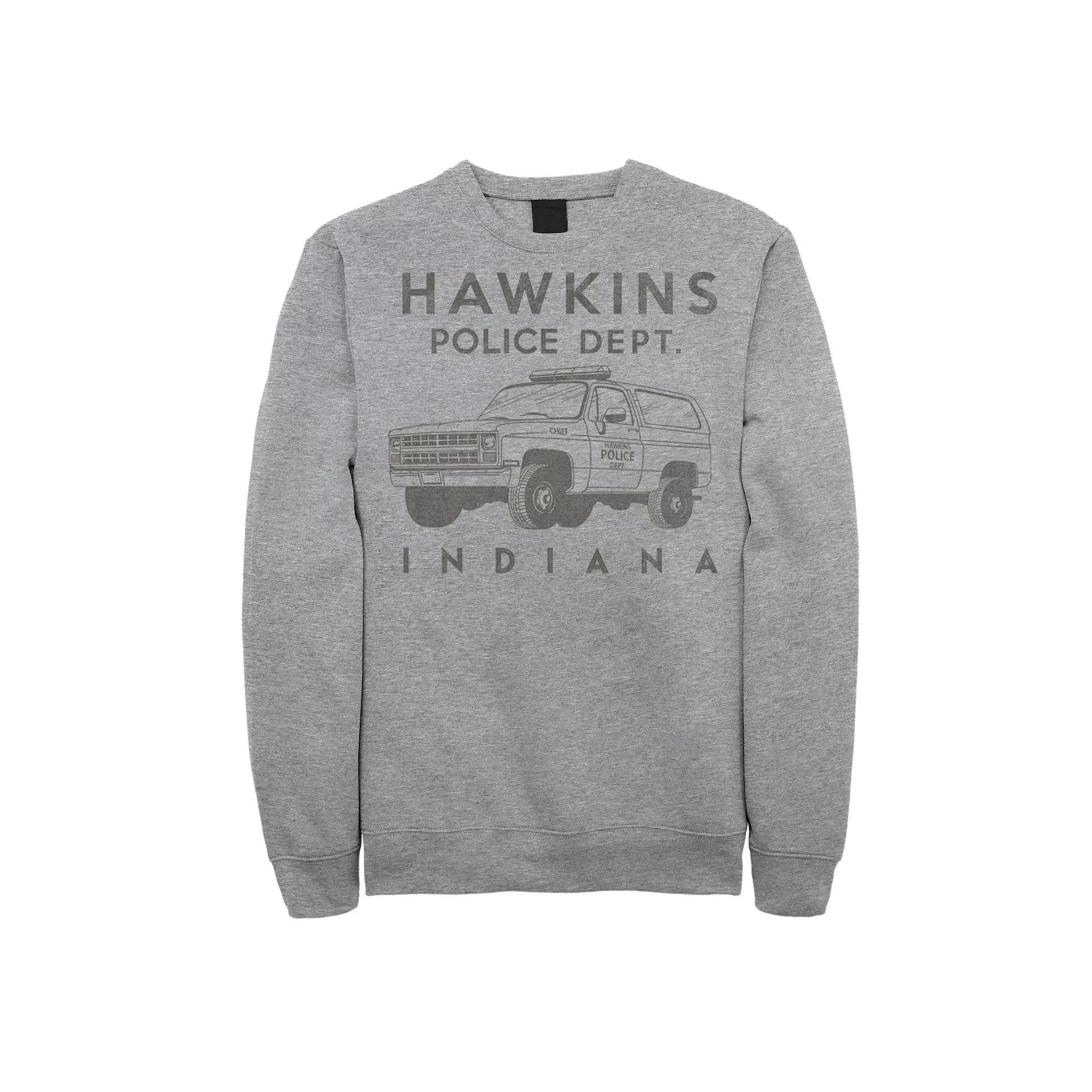 Men's Stranger Things Hawkins Police Dept. Indiana Sweatshirt, Size: Large, Athletic Grey Product Image