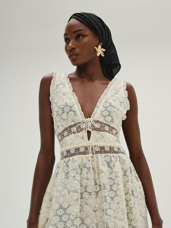 Snowflake Daisy Midi Dress — Ivory Product Image