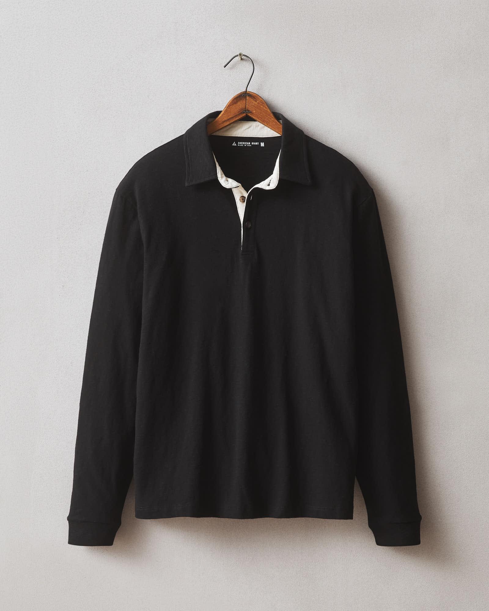 Men's Premium Slub Long Sleeve Polo - Black Product Image