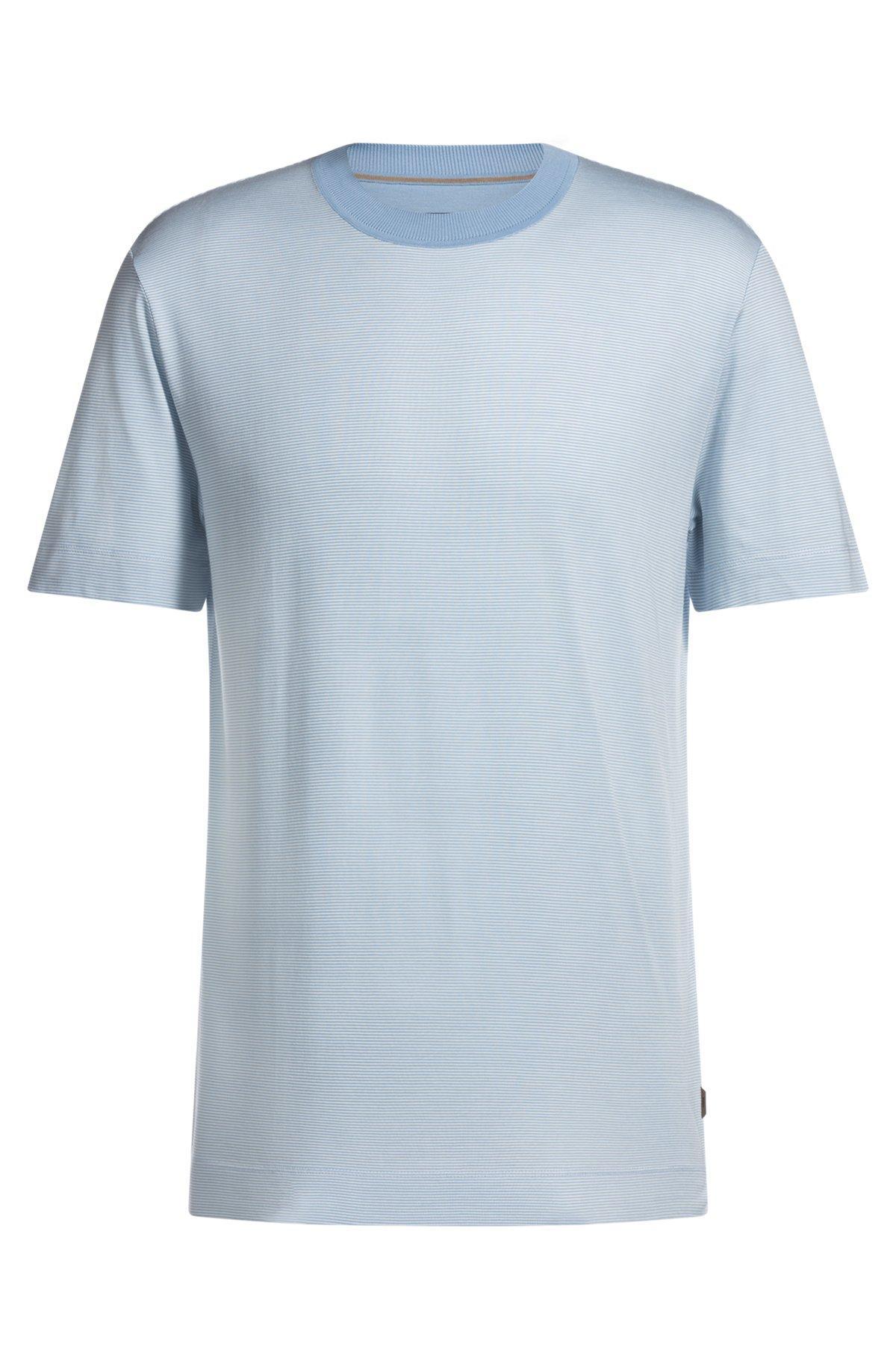 Cotton-silk T-shirt with fineline stripes Product Image