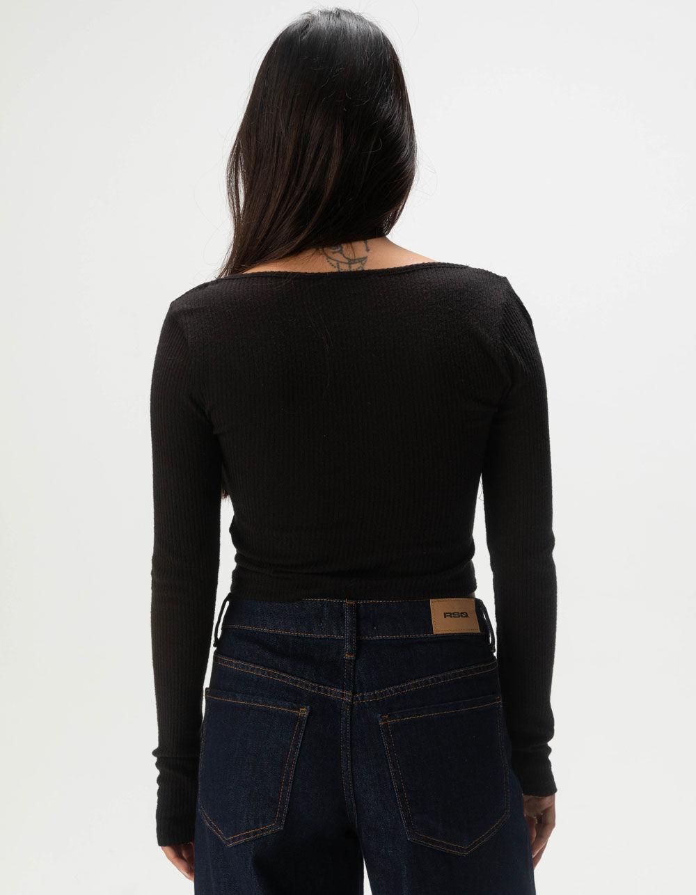 RSQ Womens Ribbon Square Neck Long Sleeve Top - BLACK Product Image