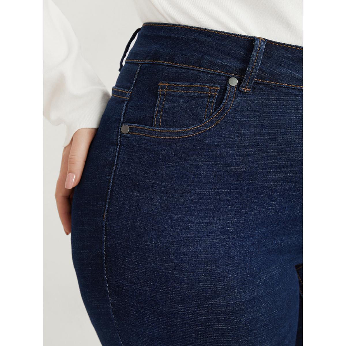 Plus Size Skinny Very Stretchy High Rise Dark Wash Pocket Heather Jeans Women Indigo Office Plain High stretch Pocket Jeans BloomChic 22/3X Product Image