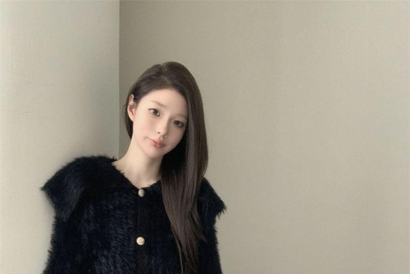 Collar Plain Ribbed Cardigan Product Image