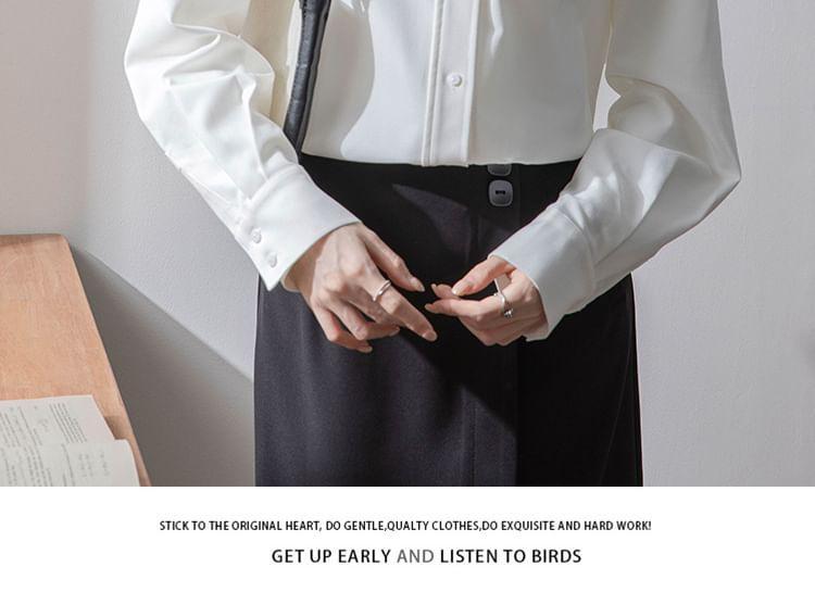 Long Sleeve Lapel Collar Plain Button Shirt Product Image
