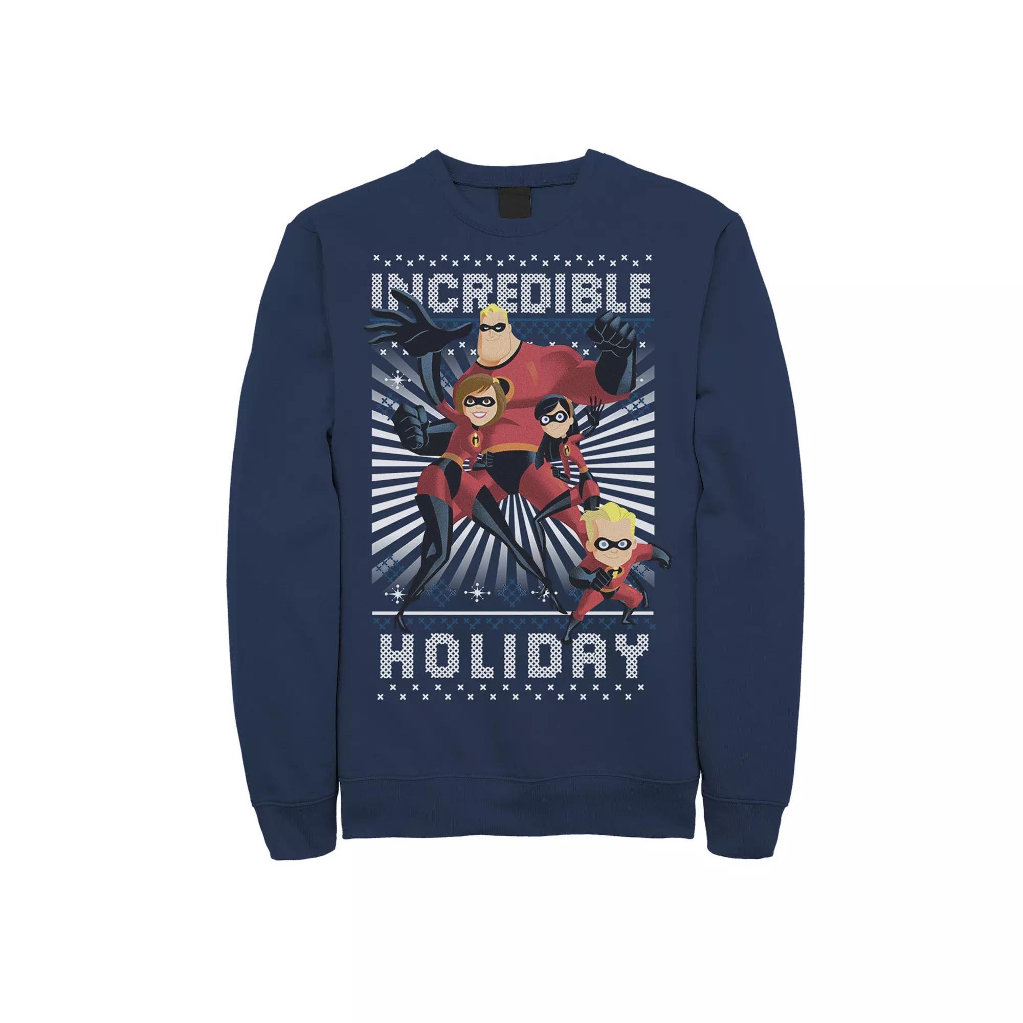 Disney / Pixars The Incredibles Mens Holiday Portrait Sweatshirt Blue Product Image