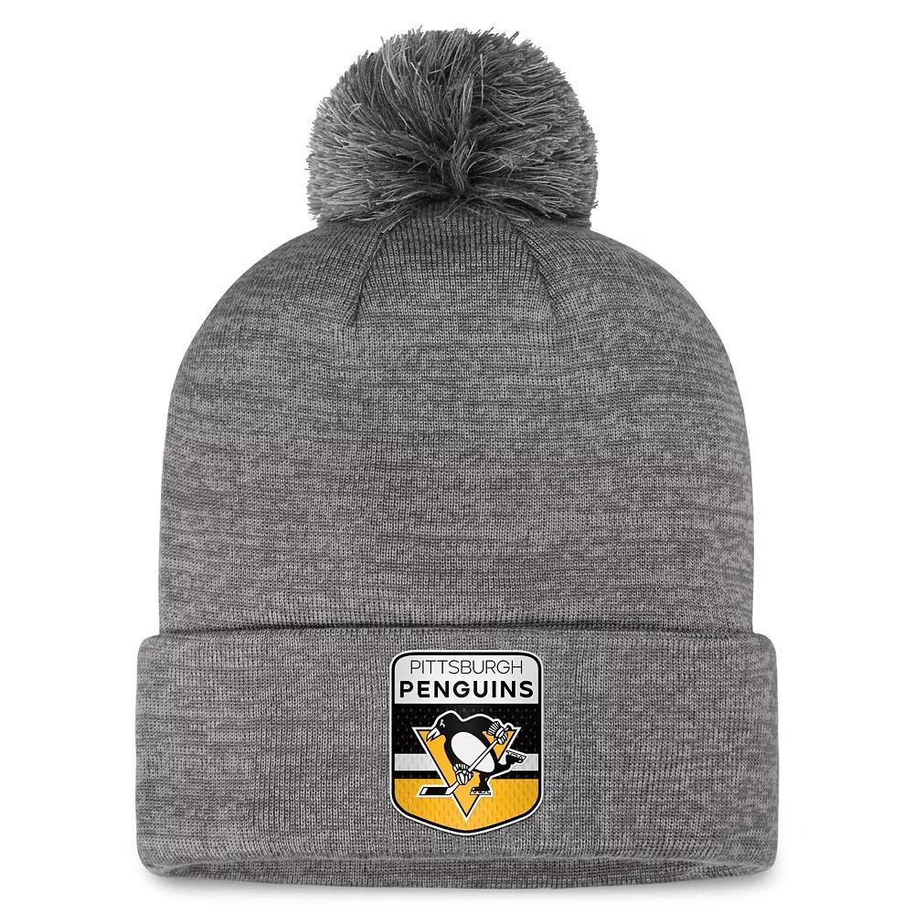 Men's Fanatics Branded  Gray Pittsburgh Penguins Authentic Pro Home Ice Cuffed Knit Hat with Pom, Grey Product Image