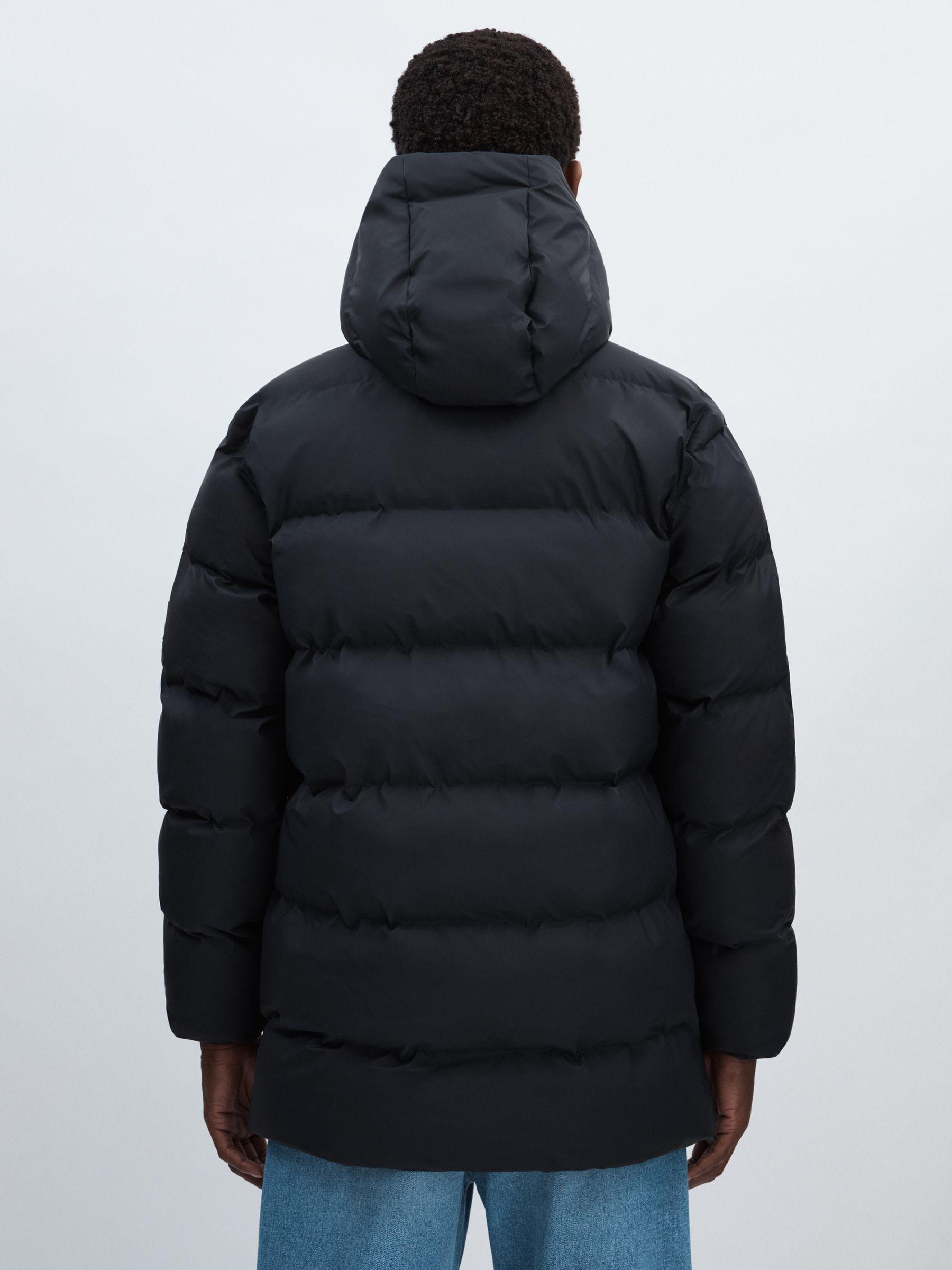 Rains Long Puffer Cargo Jacket in Navy Blue Product Image