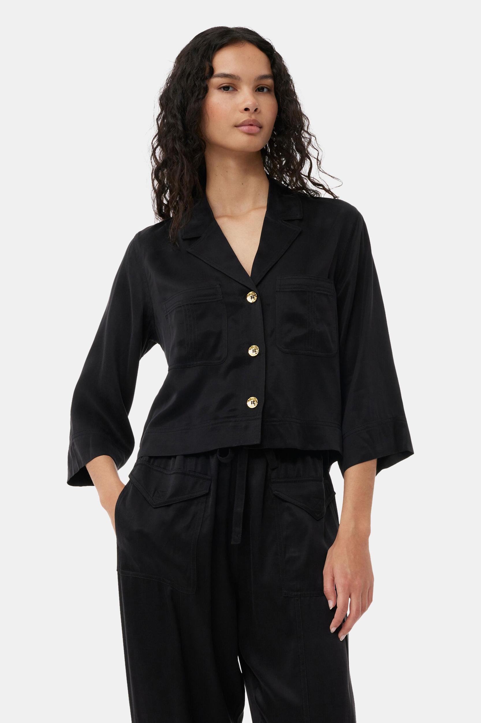Washed Satin Crop Shirt Product Image
