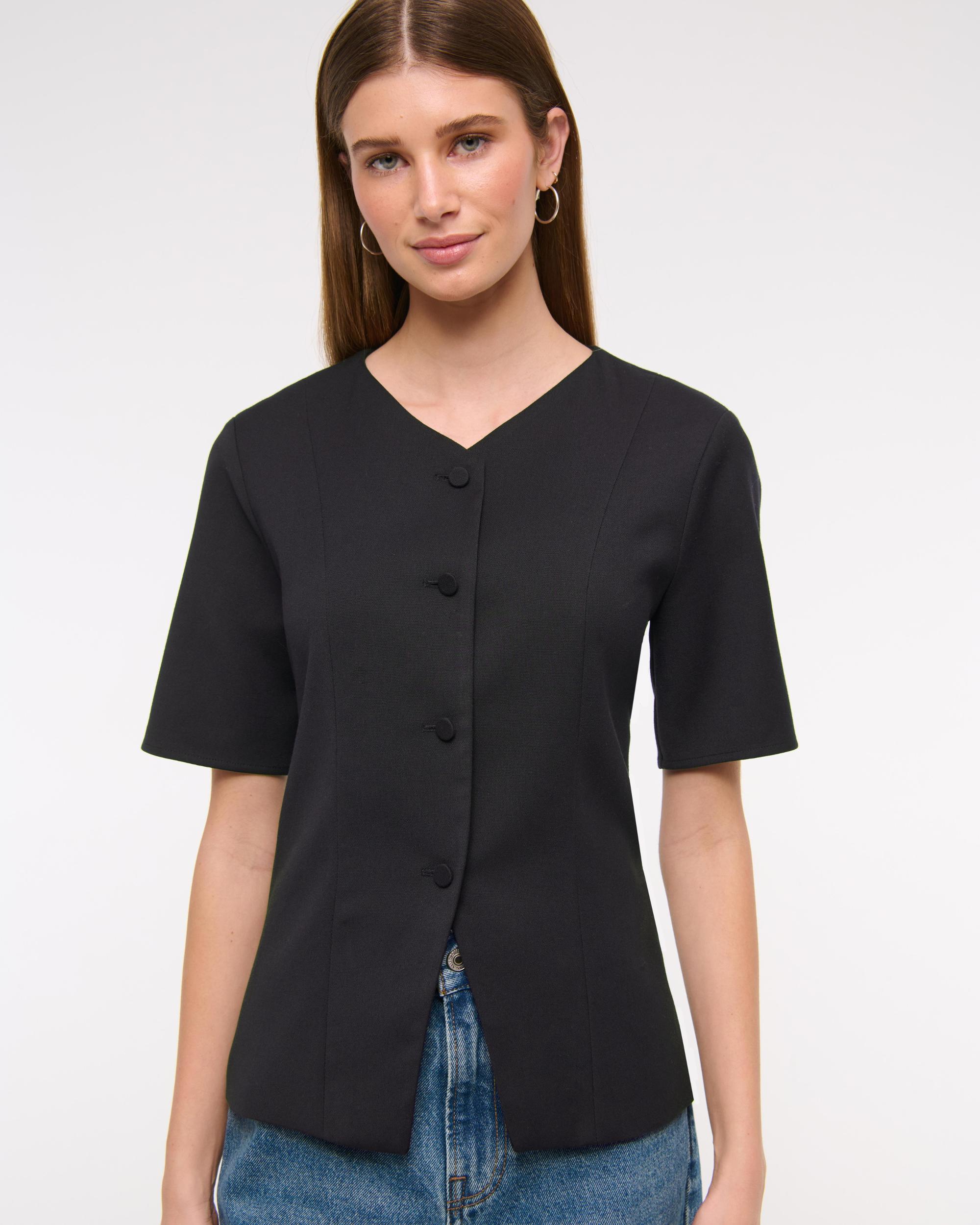 Short-Sleeve Tailored Vest Top Product Image