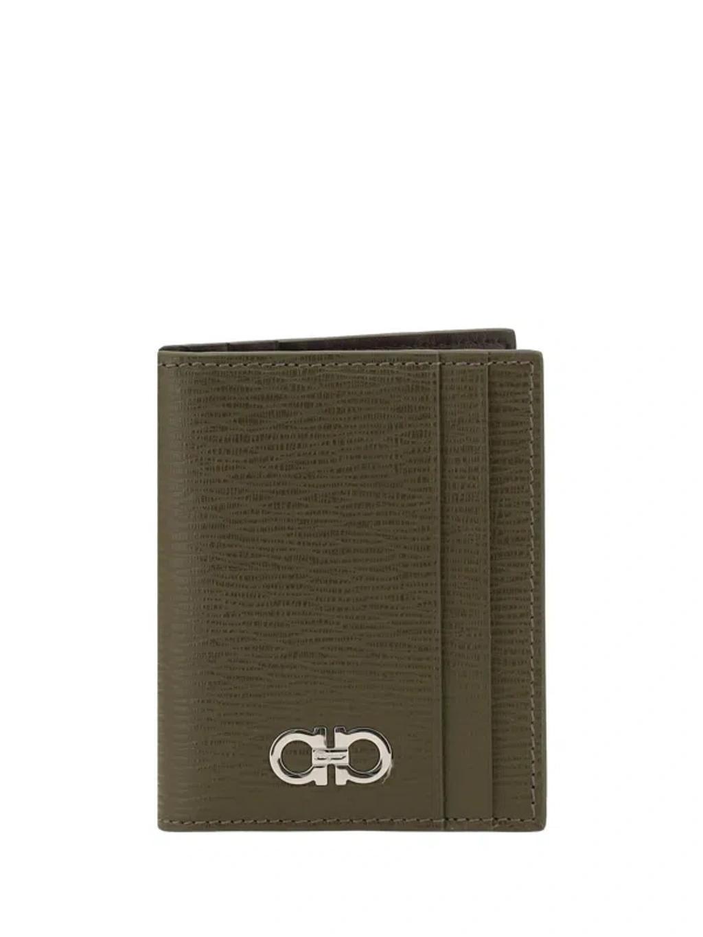 FERRAGAMO Gancini Leather Card Holder In Green Product Image