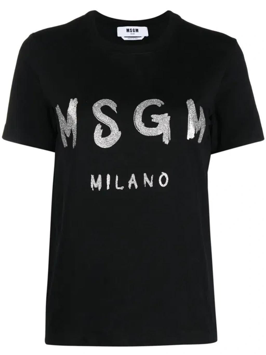 MSGM Logo Printed Crewneck T-shirt In Black Product Image