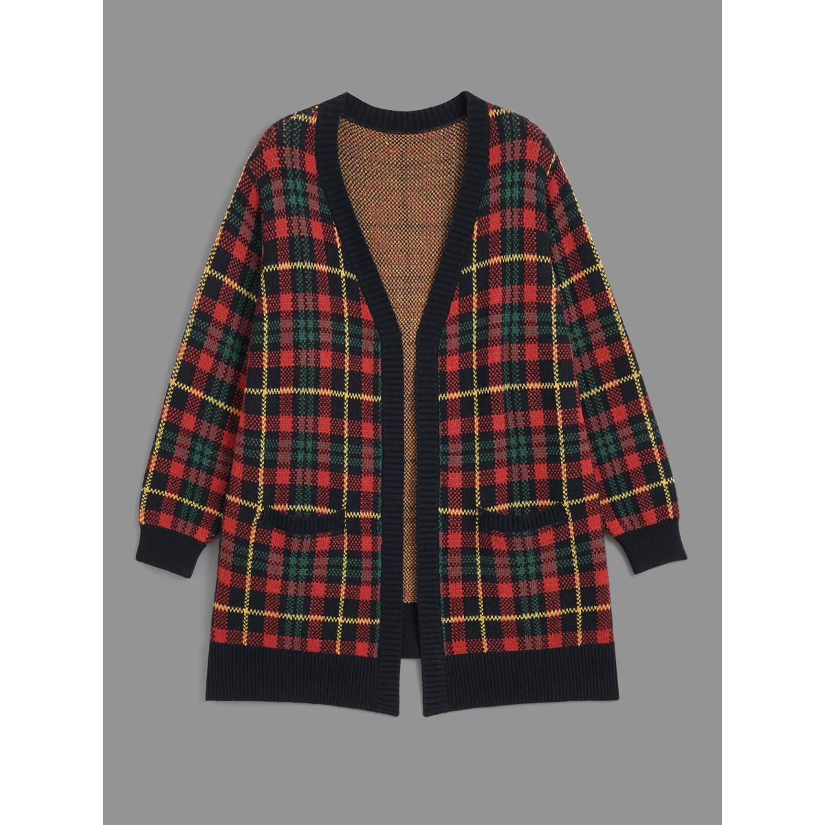 Plus Size Holiday Plaid V-neck Open Cardigan Black Women Casual Loose Long Sleeve Everyday Cardigans BloomChic 26/4X Product Image