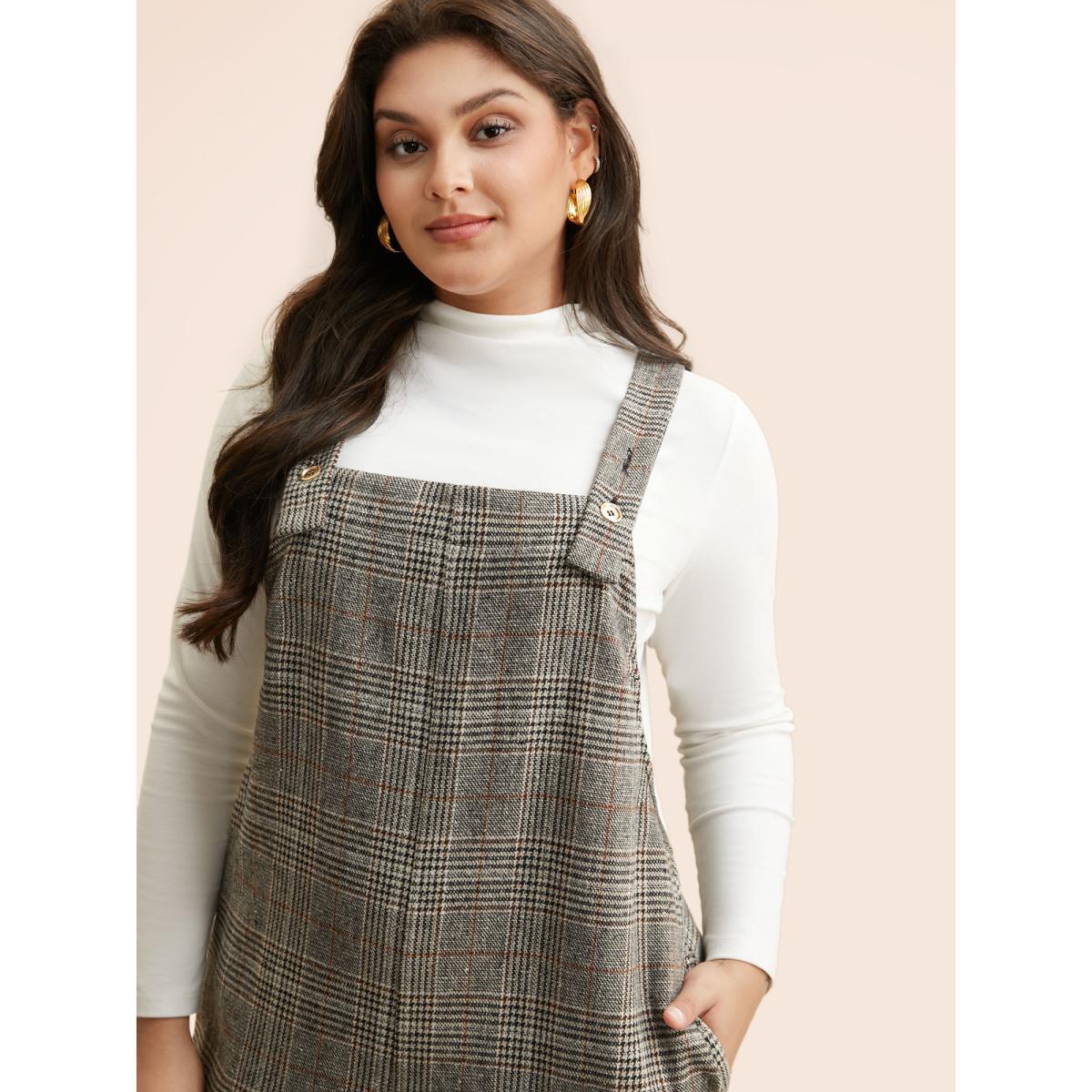 Plus Size LightGray Plaid Adjustable Straps Pocket Jumpsuit Women Elegant Sleeveless Non Everyday Loose Jumpsuits BloomChic 22-24/3X Product Image