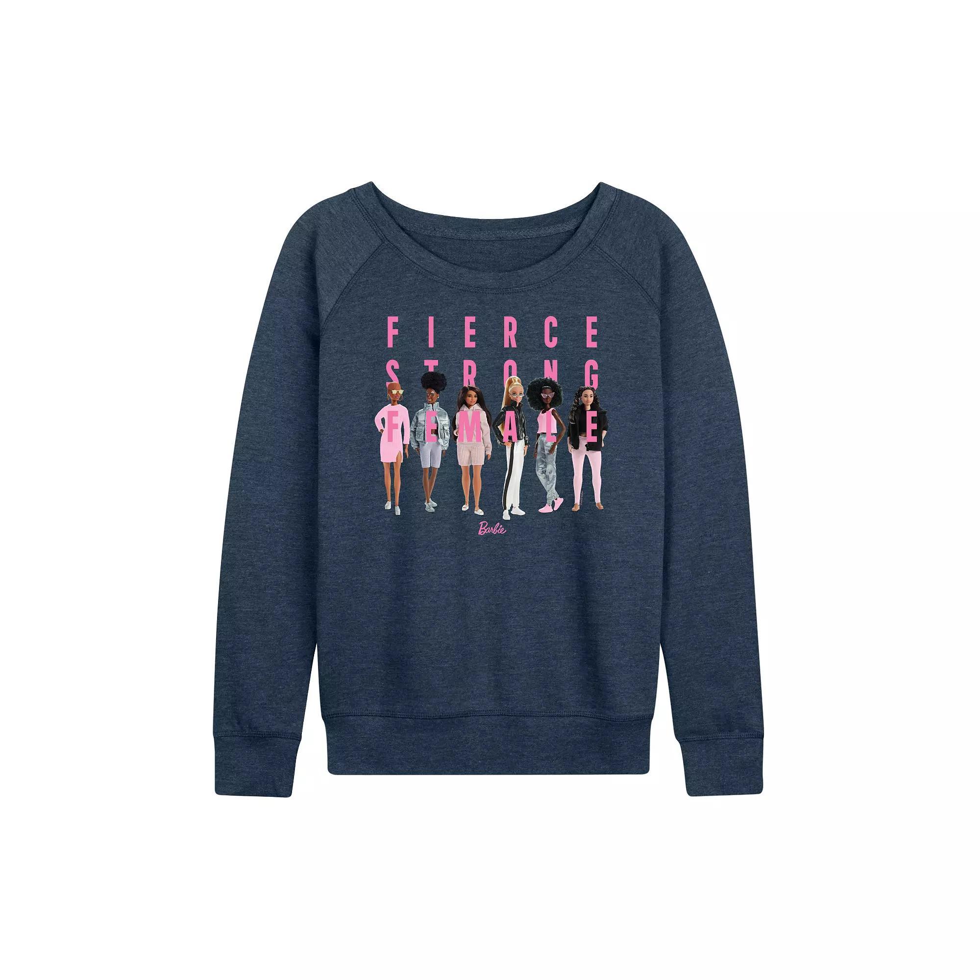 Women's Barbie® Fierce Strong Female French Terry Long Sleeve Tee, Girl's, Size: XL, Grey Indigo Product Image