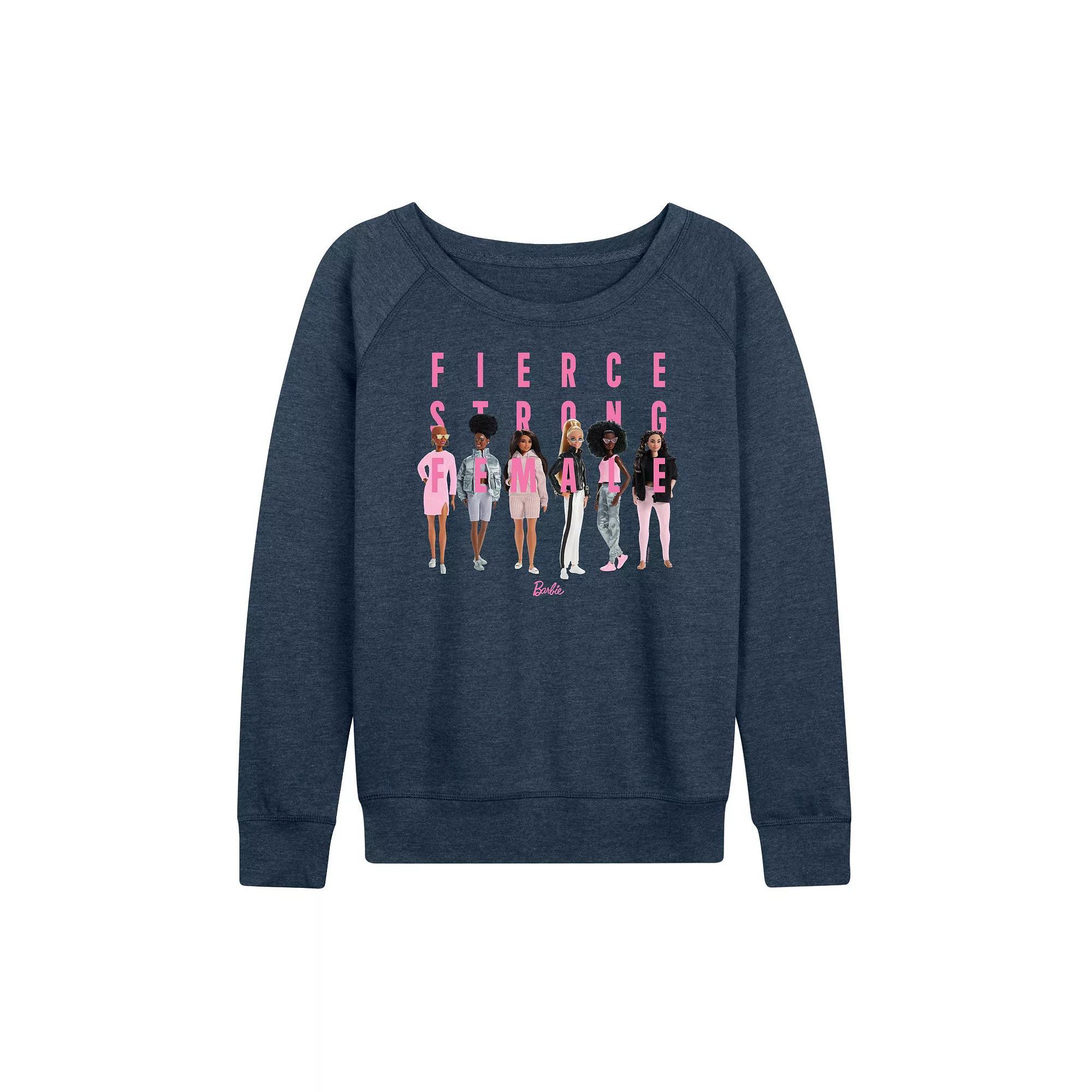 Women's Barbie® Fierce Strong Female French Terry Long Sleeve Tee, Girl's, Size: XL, Grey Indigo Product Image