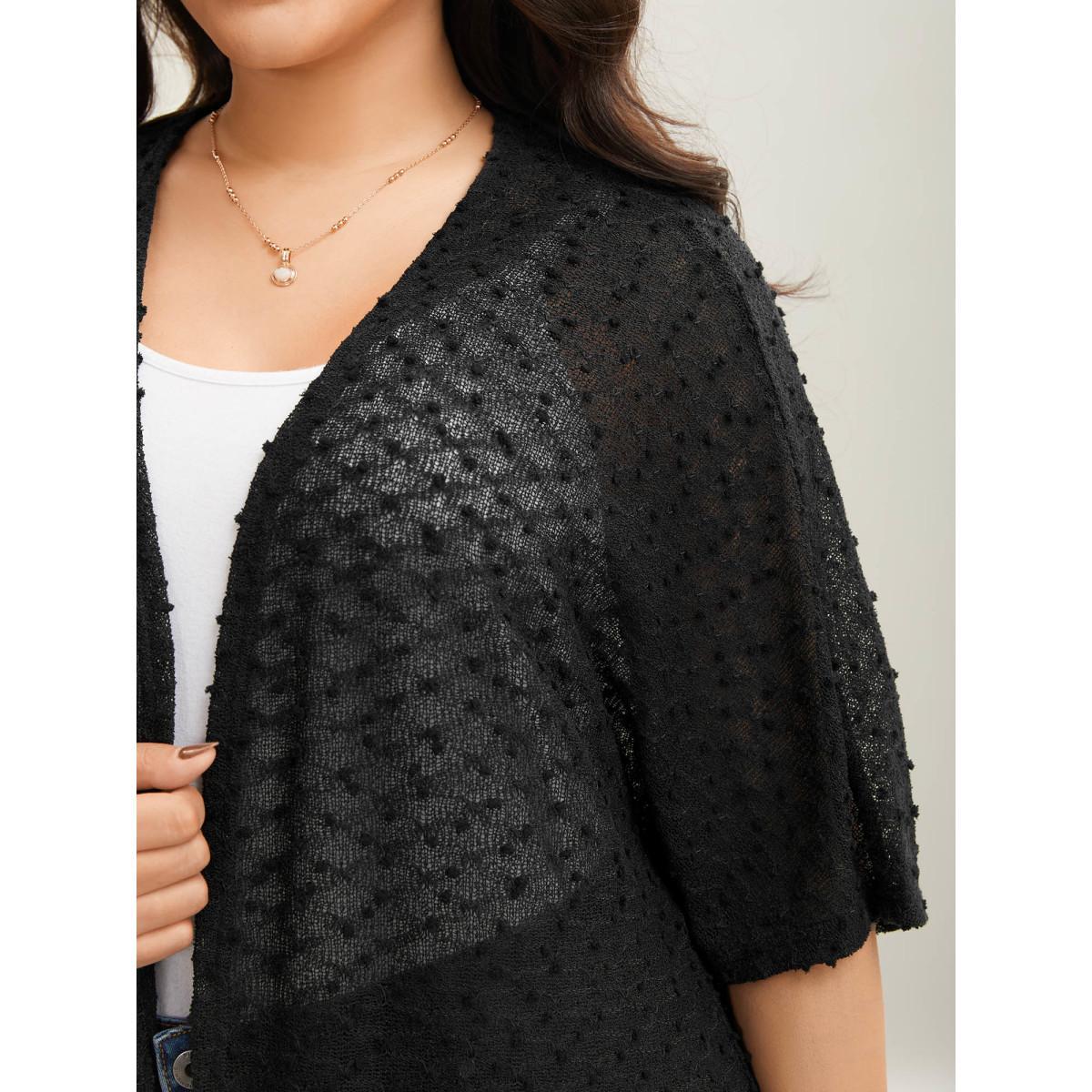 Plus Size Knit Textured Sheer Swim Kimono Cover-Up Women Black Casual Texture Loose Everyday-Casual Kimonos BloomChic 28/5X Product Image