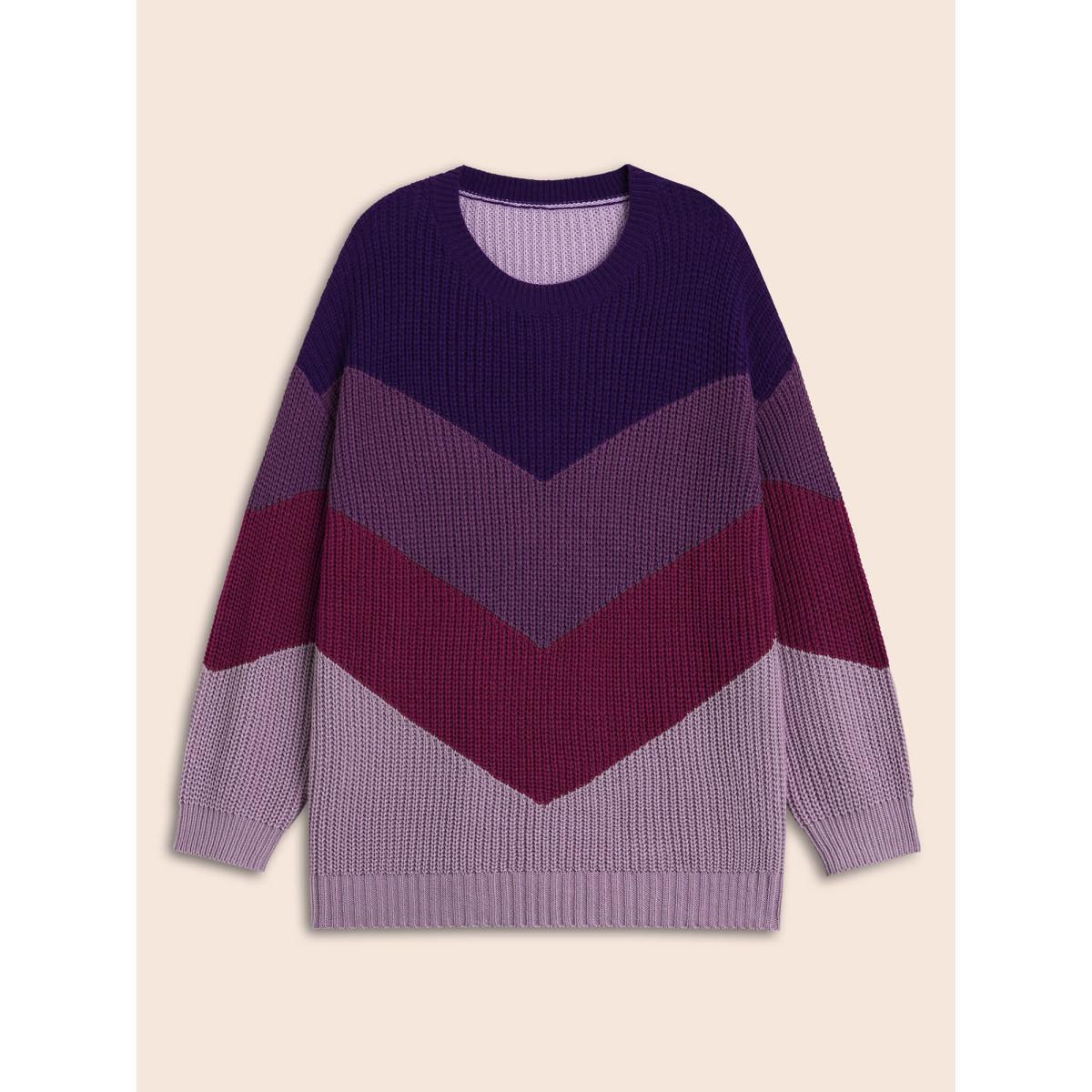 Plus Size Colorblock Contrast Drop Shoulder Sleeve Pullover Deeppurplered Women Casual Long Sleeve Round Neck Everyday Pullovers BloomChic 22-24/3X Product Image