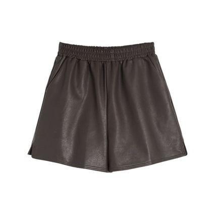 Mid Waist Faux Leather A-Line Shorts Product Image