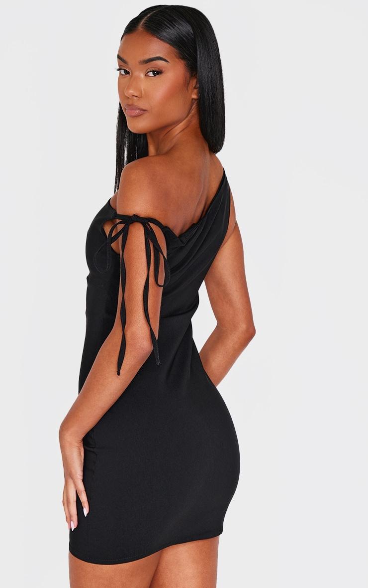 Black Stretch Woven Asymmetric Tie Shoulder Mini Dress Product Image