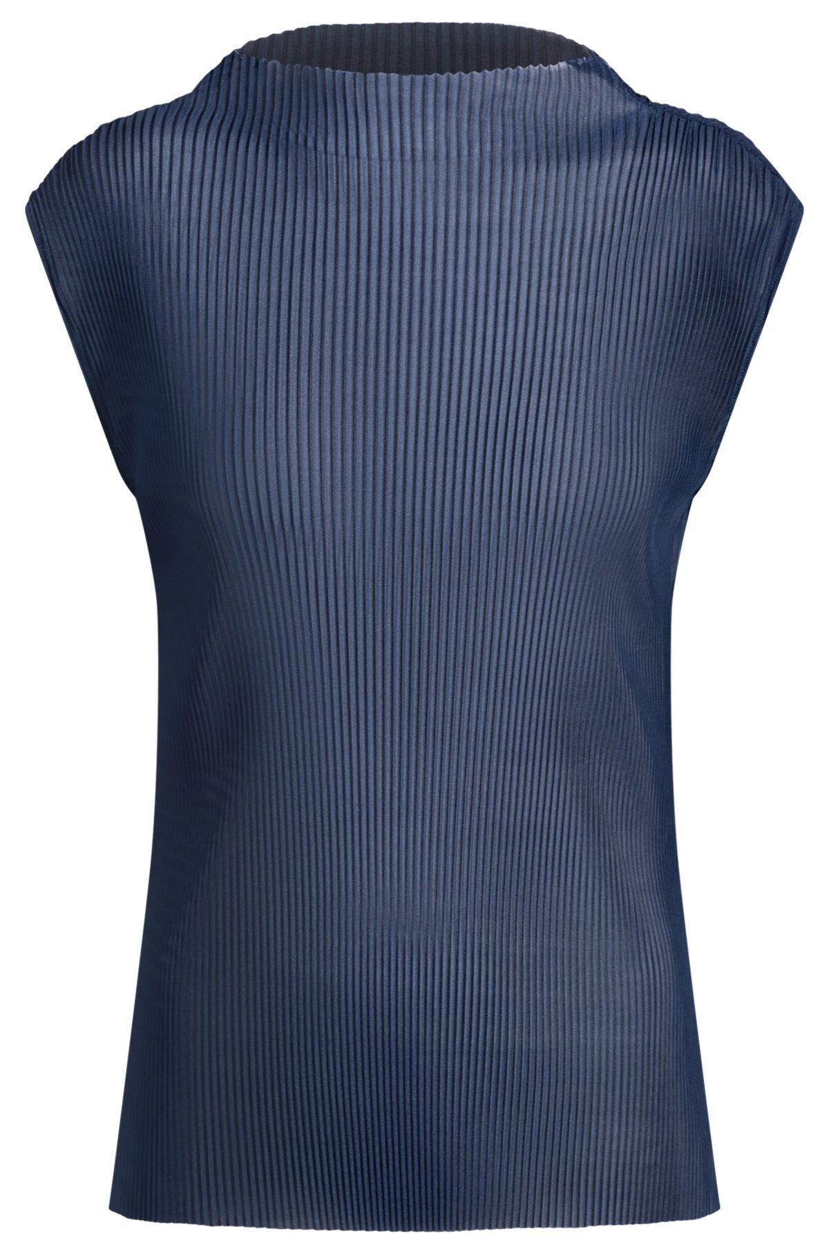 BOSS - Sleeveless plissé-pleated top - Dark Blue Product Image