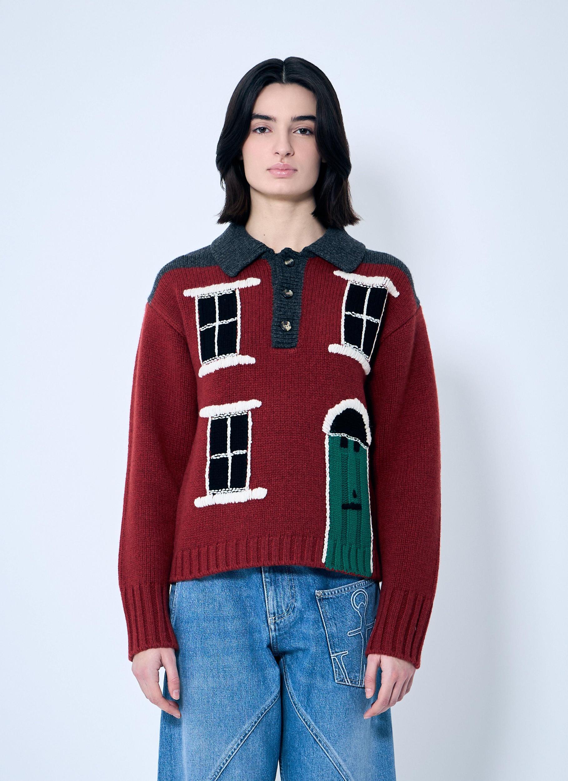 JW ANDERSON House-intarsia Polo Jumper In Red Product Image