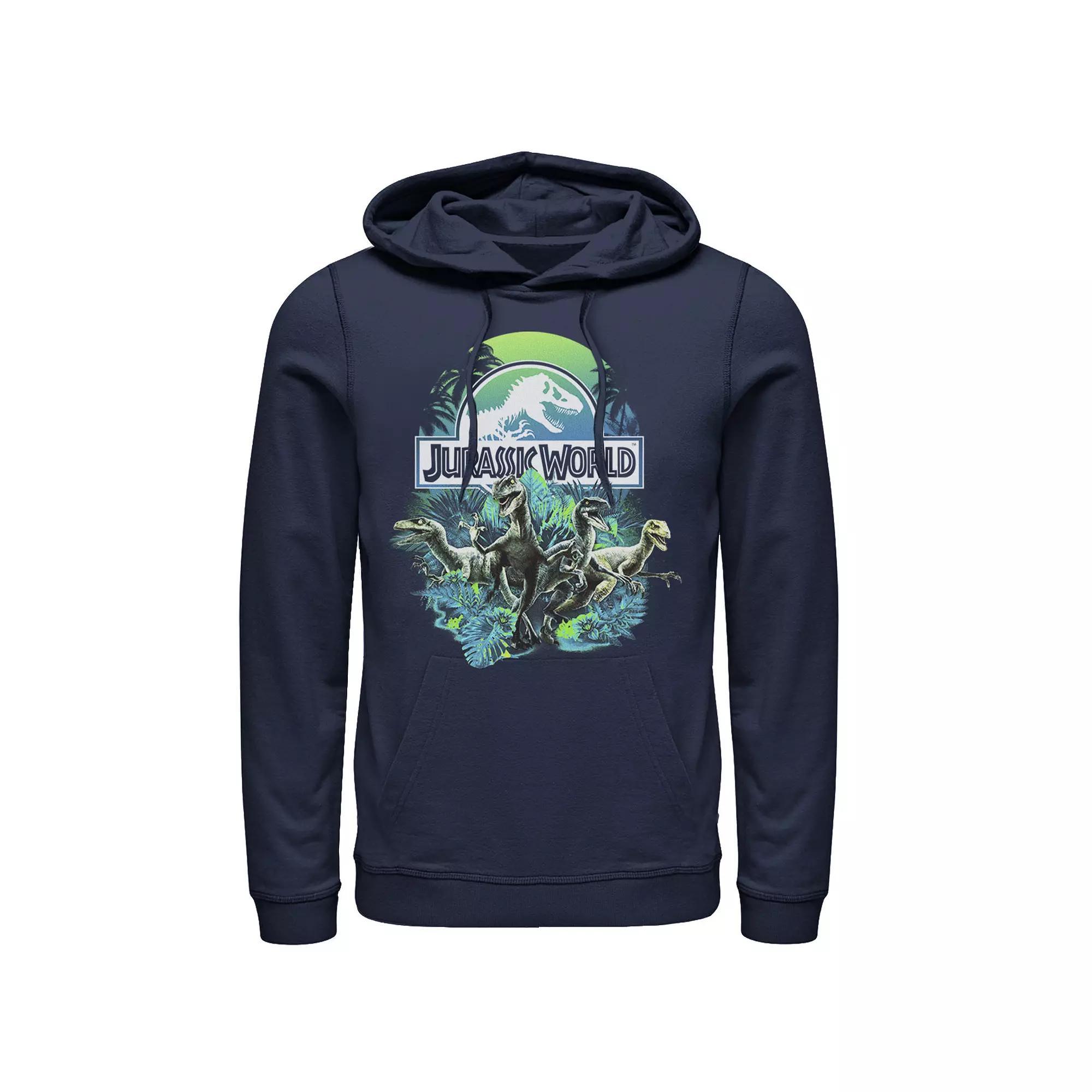 Men's Jurassic World Blue Green Jungle Velociraptor Attack Graphic Pullover Hoodie, Size: XXL Product Image