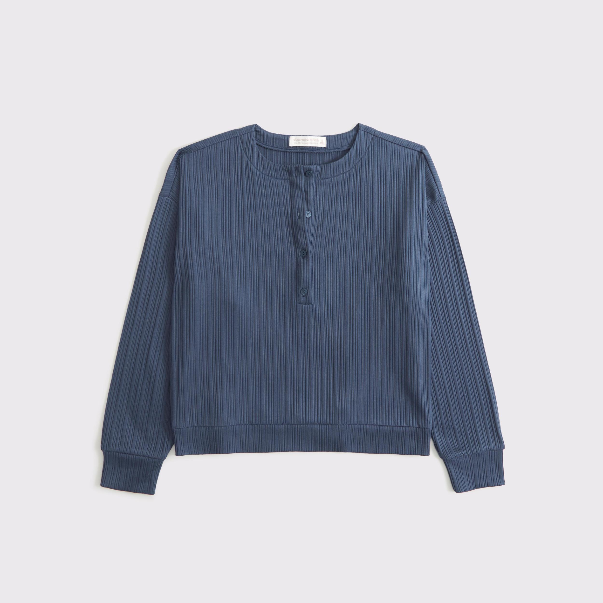 Lounge Wide Rib Henley Sweatshirt Product Image