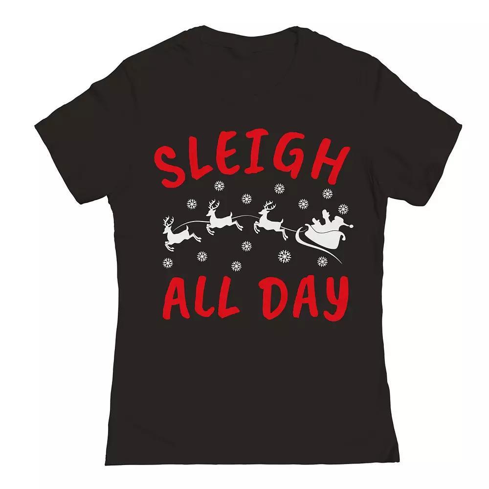 Junior's Christmas Sleigh All Day Graphic Tee, Women's, Size: Medium, Black Product Image