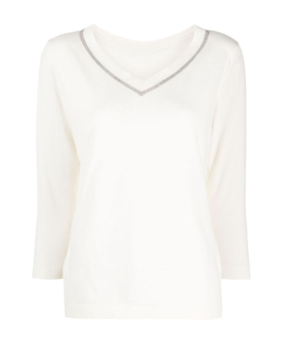 FABIANA FILIPPI V-neck Densely Knitted Sweater In White Product Image
