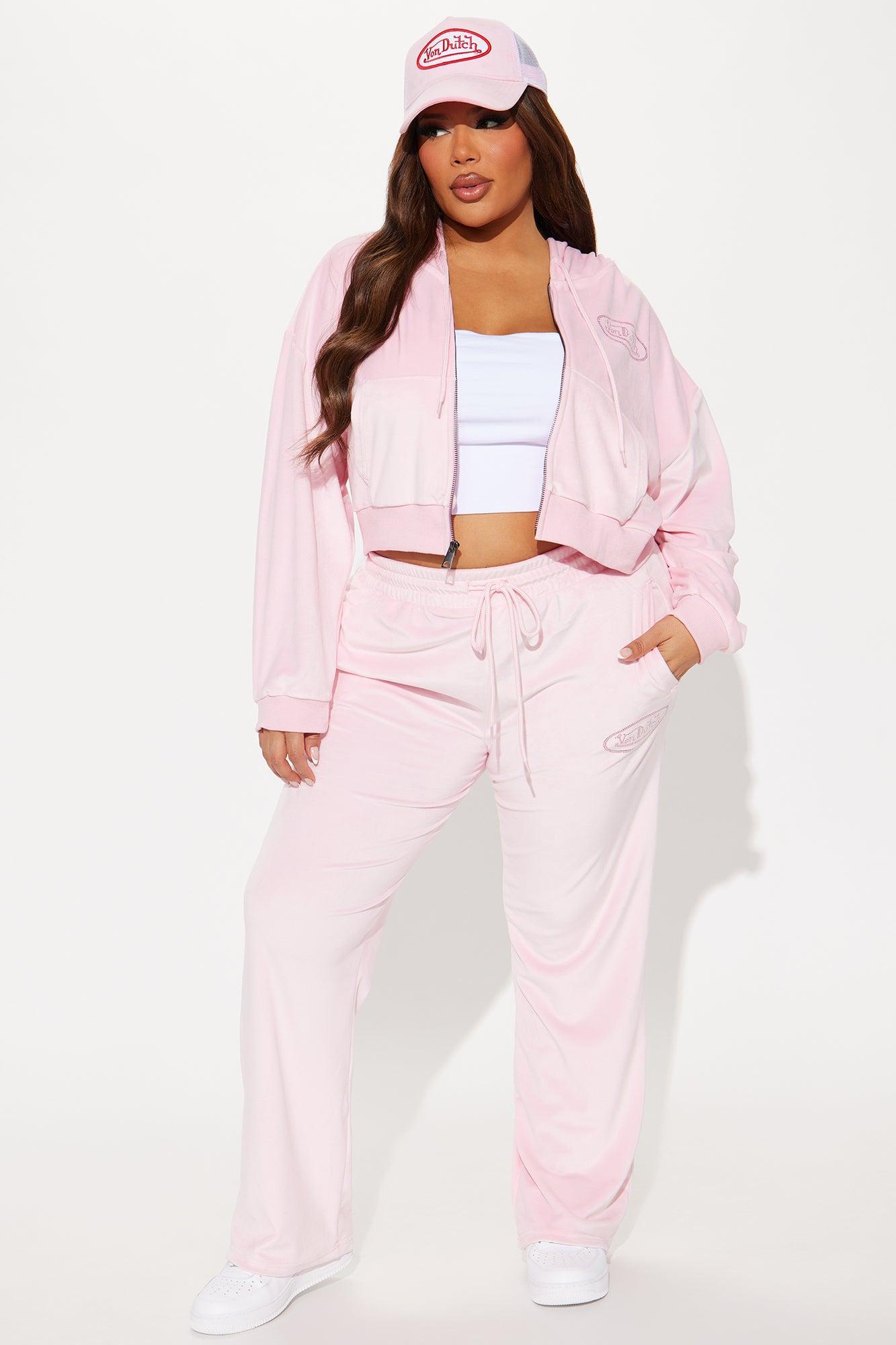 Von Dutch Velour Rhinestone Hoodie - Pink Product Image