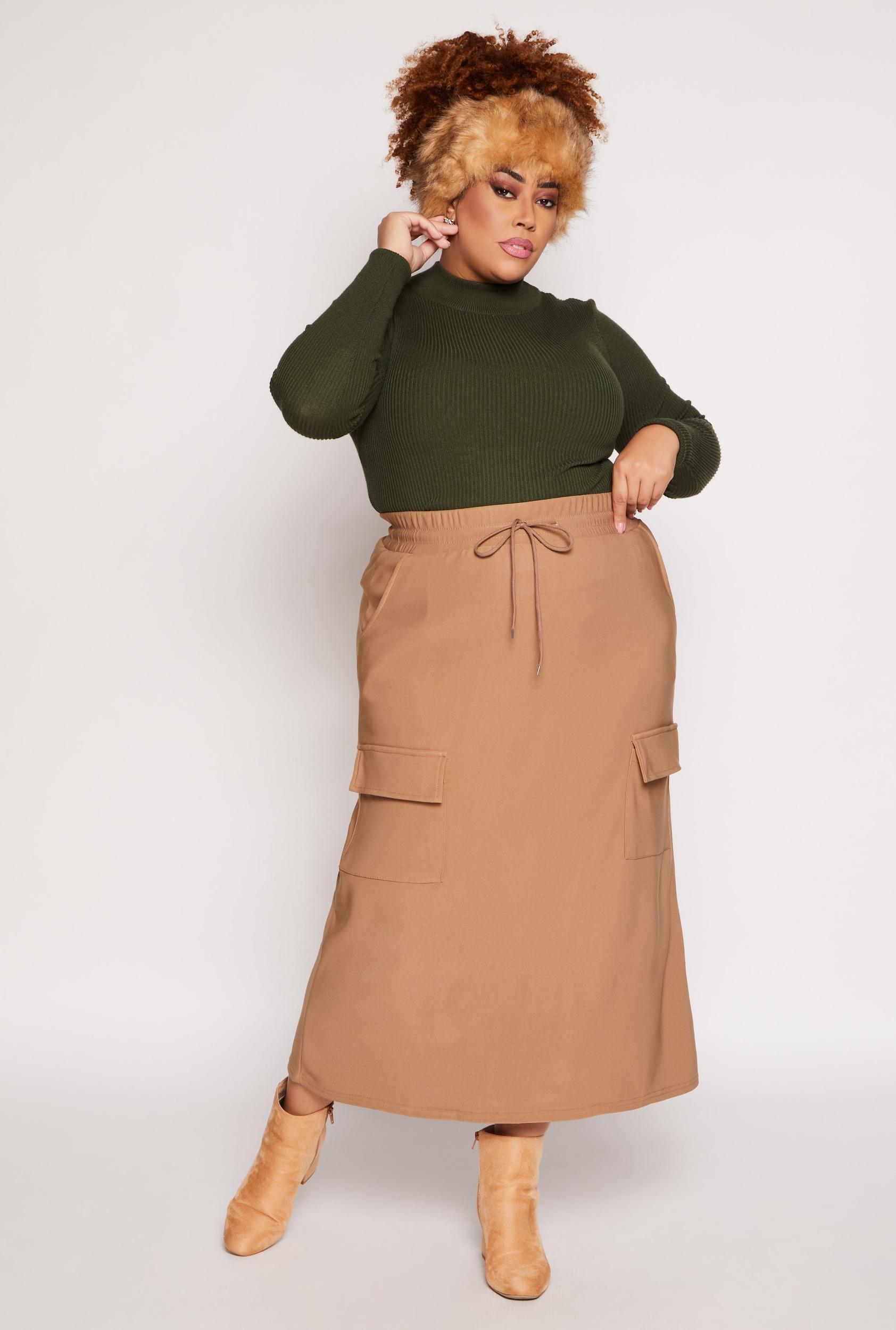 Womens Plus Size Scuba Drawstring Maxi Skirt Product Image