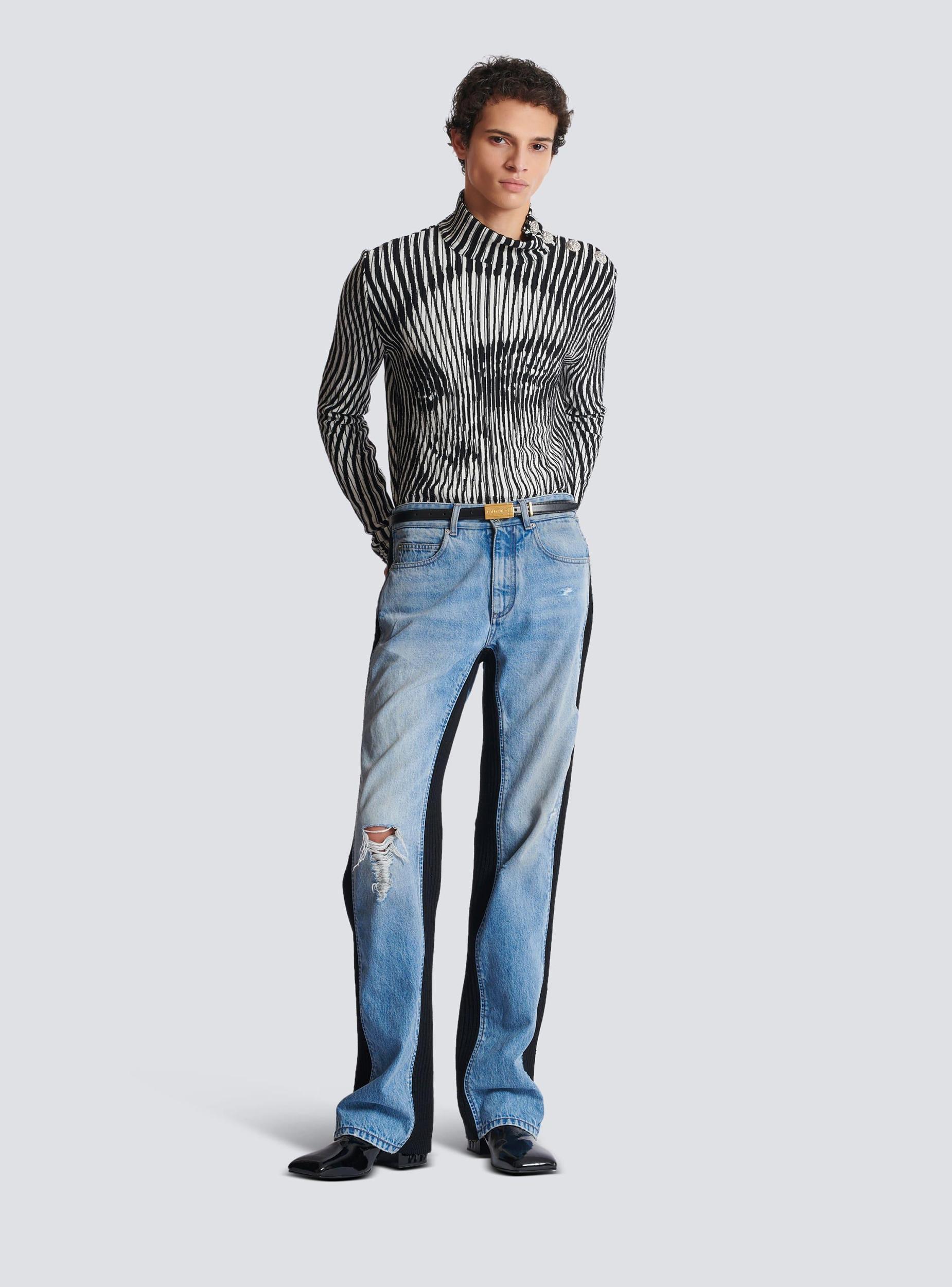 Loose-fit denim and knit jeans Product Image
